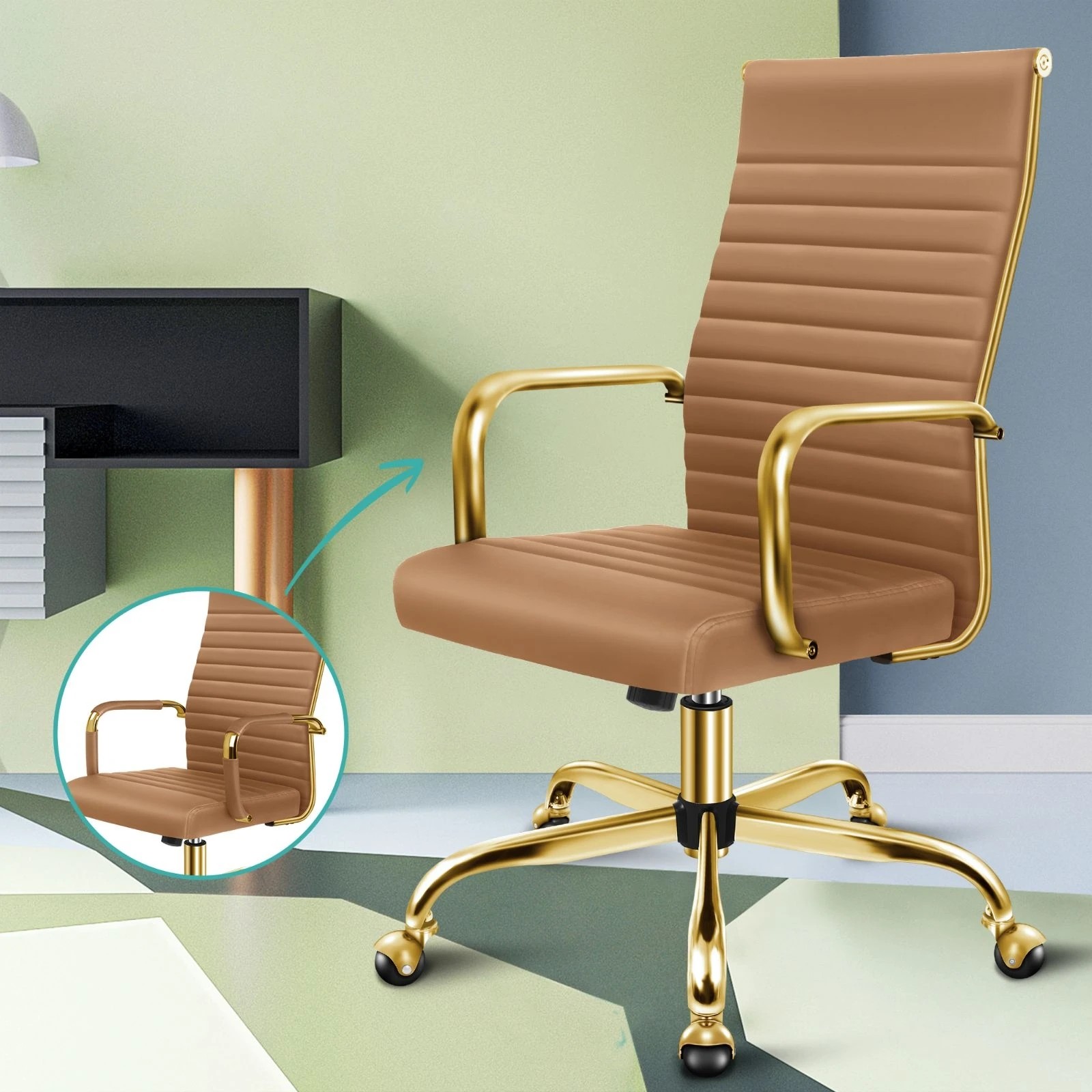 5 Alfordson Office Chair Padded Seat Ergonomic Executive Computer Study Gaming - Brown, 5 of 10