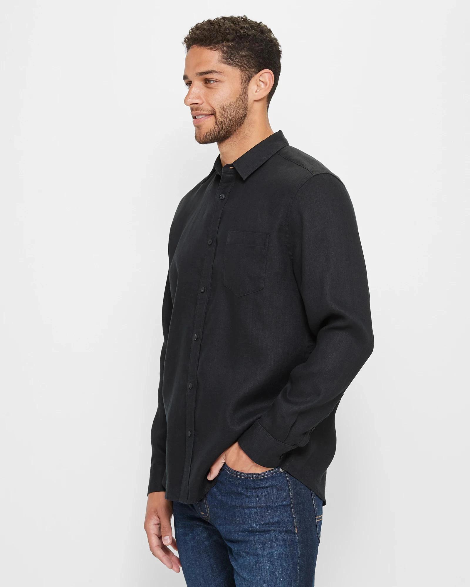 3 Target European Linen Long Sleeve Shirt BLACK, 3 of 5