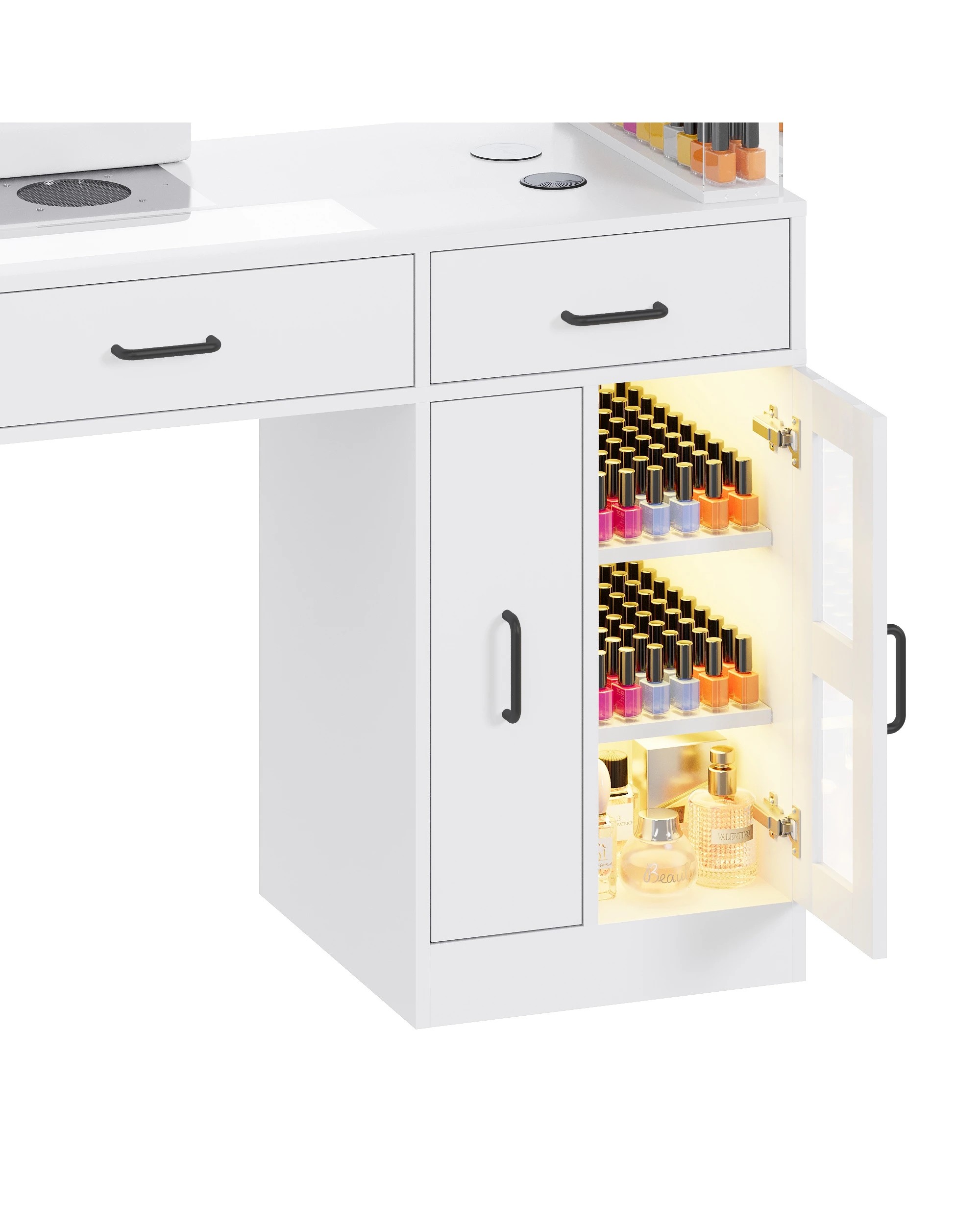 4 Advwin Vanity Nail Desk Manicure Table w/Glass Top Drawer Dust Collector Wireless Charging LED Light - White, 4 of 10