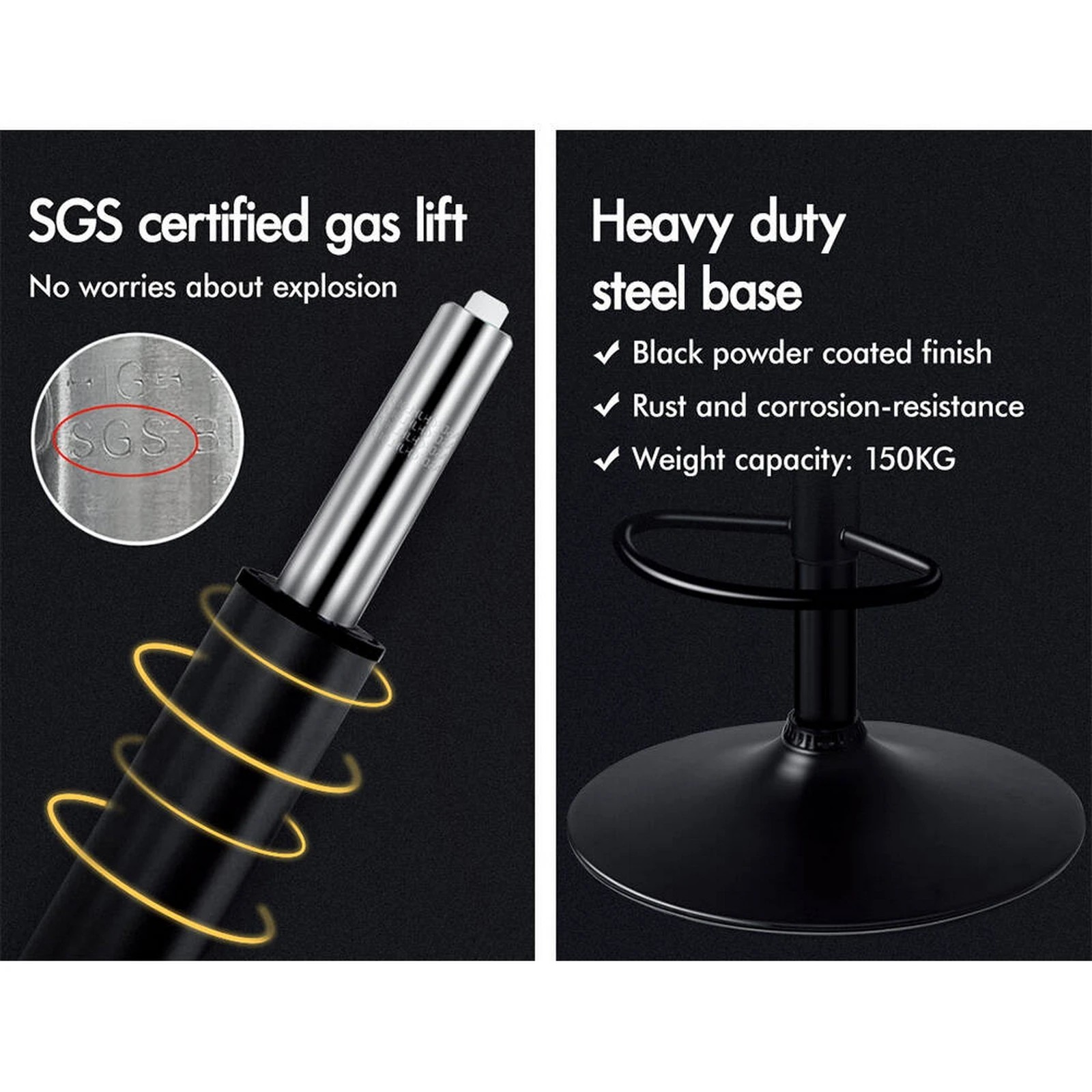 10 Alfordson 1x Bar Stool Kitchen Swivel Chair Wooden Leather Gas Lift Trice - Black, 10 of 10