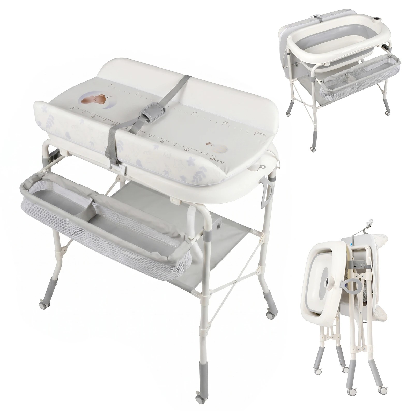 1 Advwin Foldable Baby Bathtub & Changing Table with Storage Rack & Side Basket - White, 1 of 7