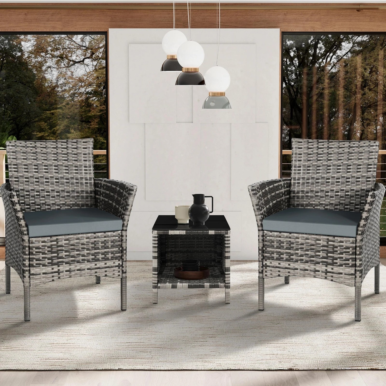 3 Alfordson Outdoor Furniture 3PCS Wicker Bistro Set Patio Chairs Table - Mixed Grey, 3 of 10