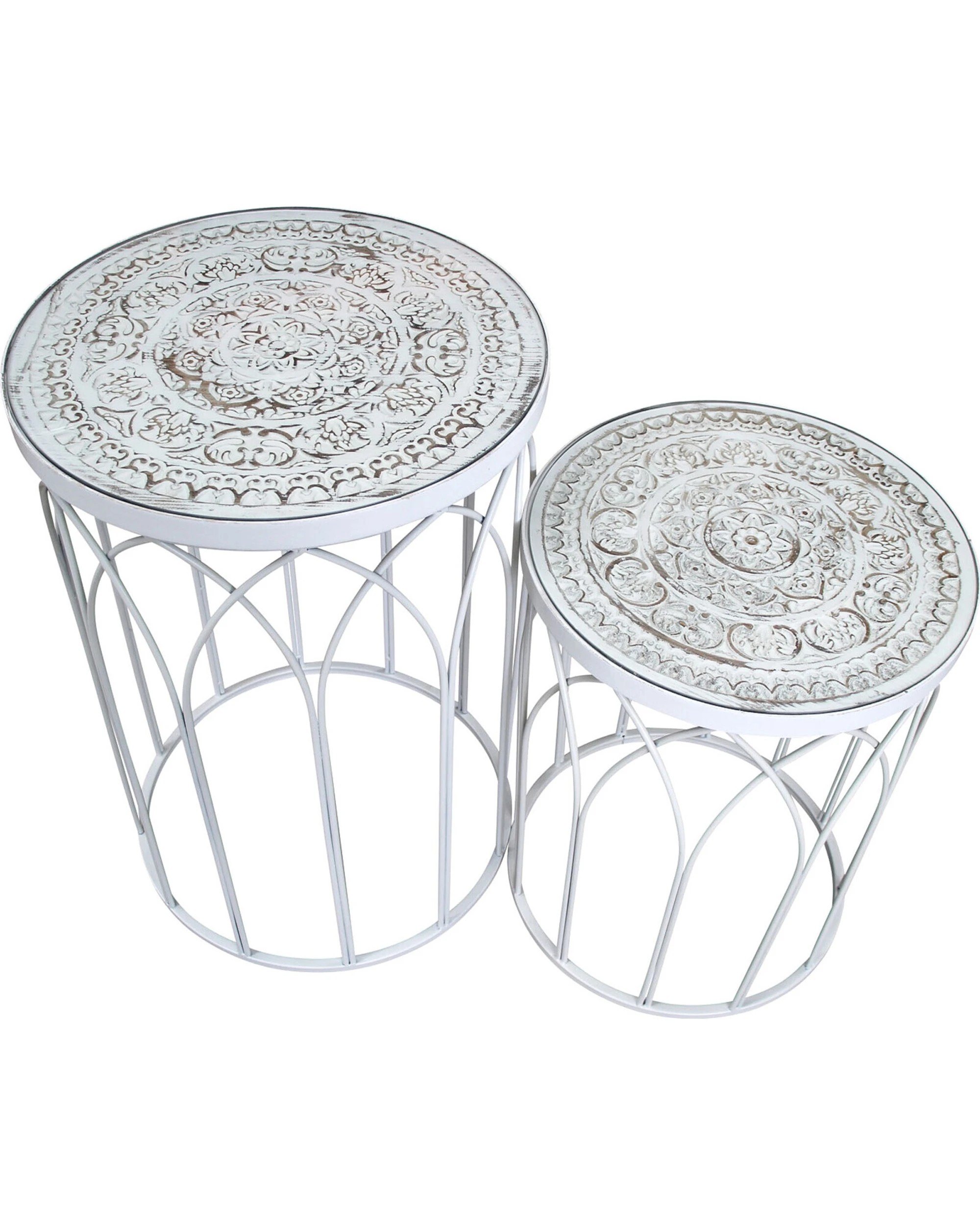 2 LVD 2pc Timber Metal Side Table Round Home Furniture 64cm 51cm - White, 2 of 4