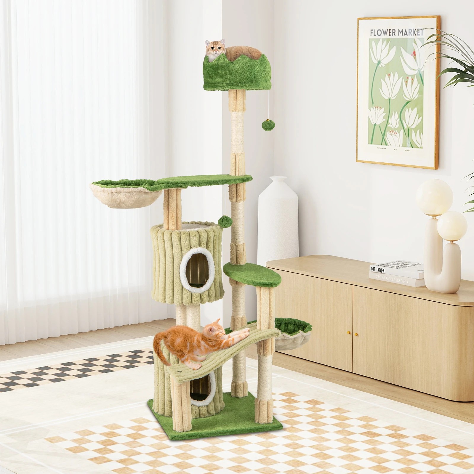 3 Costway 1.6M Cat Tree Tower Kitten Cando House w/Sisal Scratching Post, 3 of 5