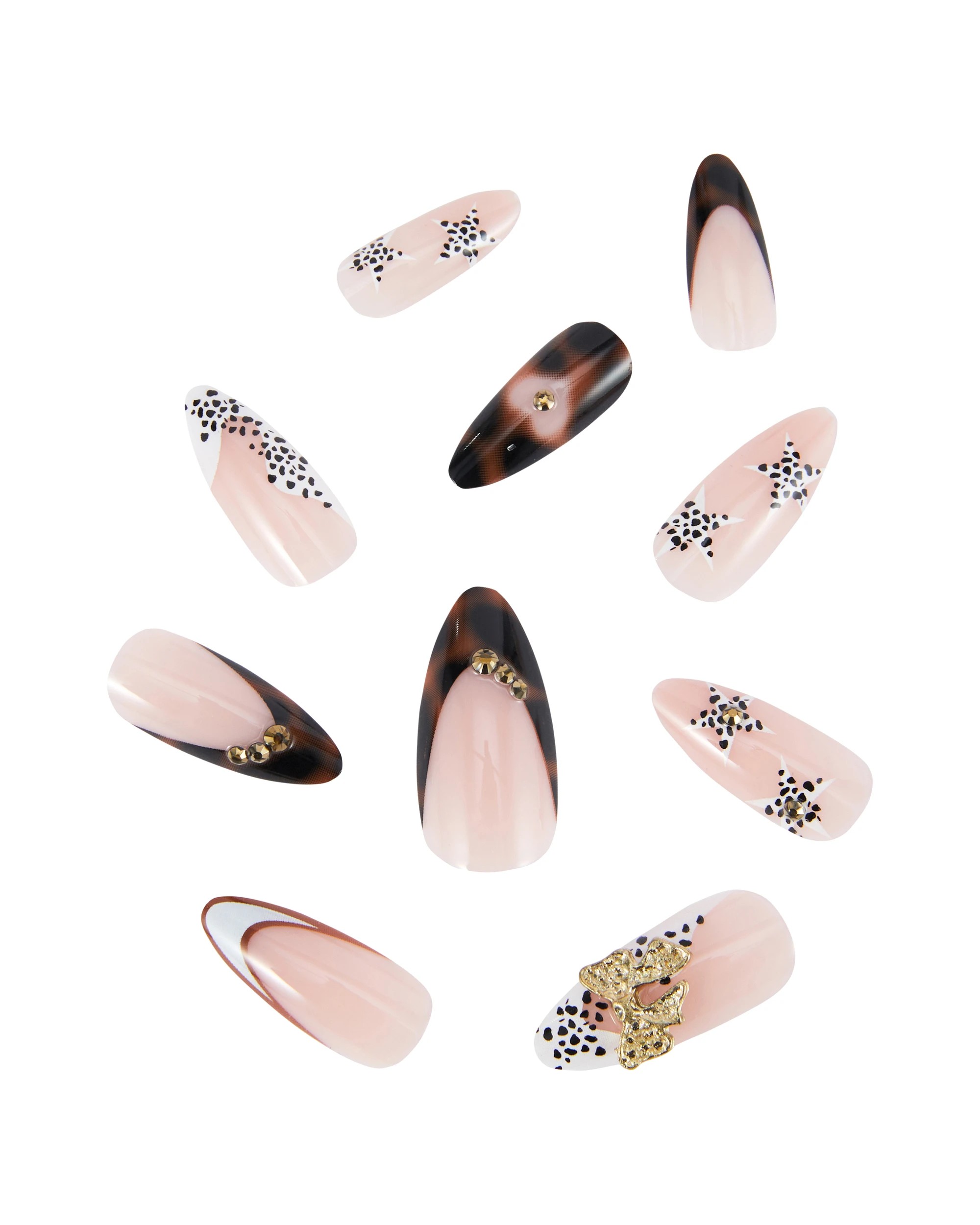 2 OXX Cosmetics 24 Pack Artificial Nails with Adhesive - Pointed Stiletto Shape, Leopard Gold Gems, 2 of 4