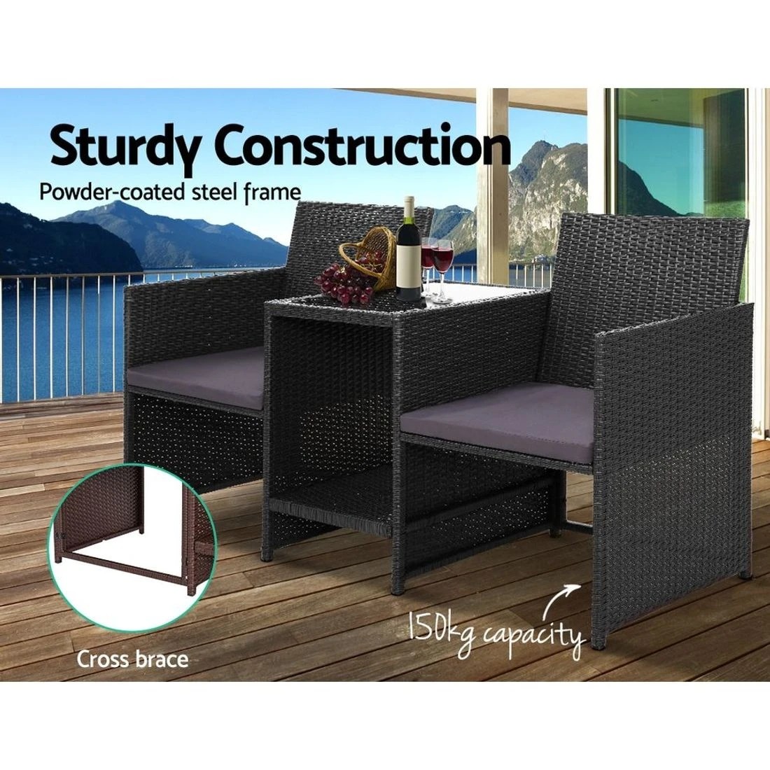 5 Gardeon Outdoor Furniture Wicker Chairs Table Setting Birstro Set Patio - Black, 5 of 8