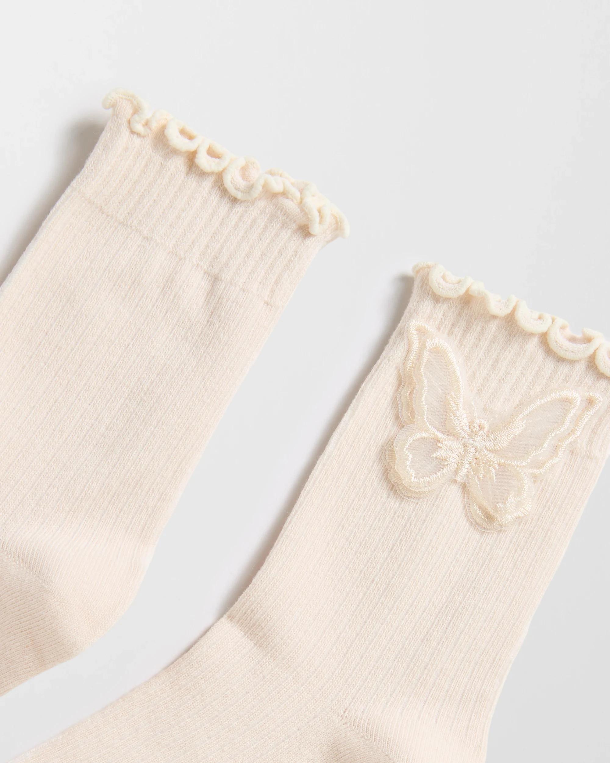 2 Target Woman Australian Cotton Blend Fashion Embellished Crew Length Socks BUTTERFLY, 2 of 3