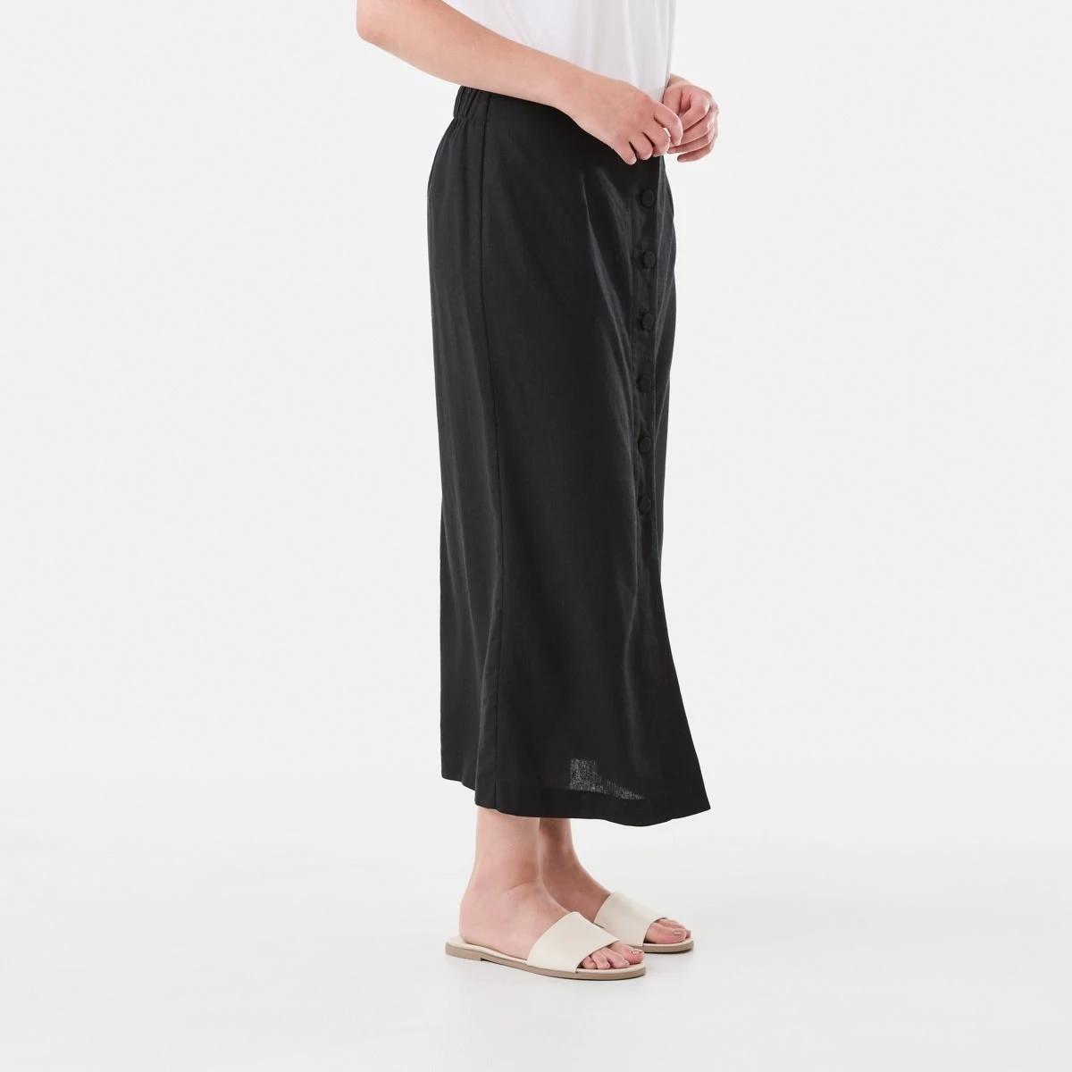 2 Button Through Midi Skirt Black, 2 of 4