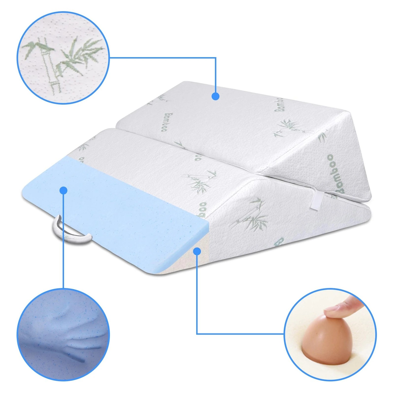2 Starry Eucalypt Bed Wedge Pillow Cool Gel Memory Foam Back Leg Elevation Bamboo - White, 2 of 4