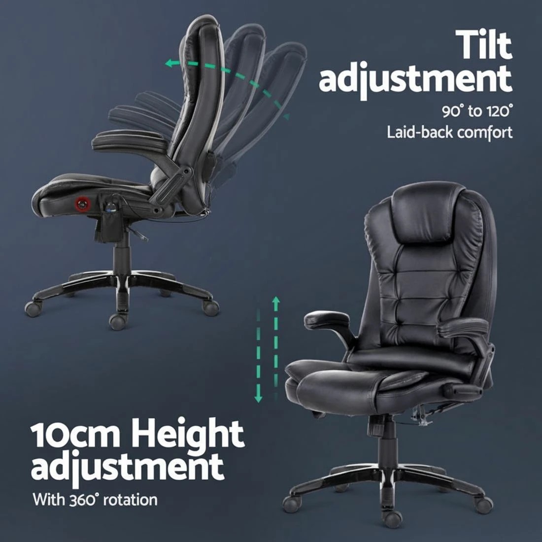 6 Artiss 8 Point Massage Office Chair Heated Seat Recliner - Black, 6 of 9