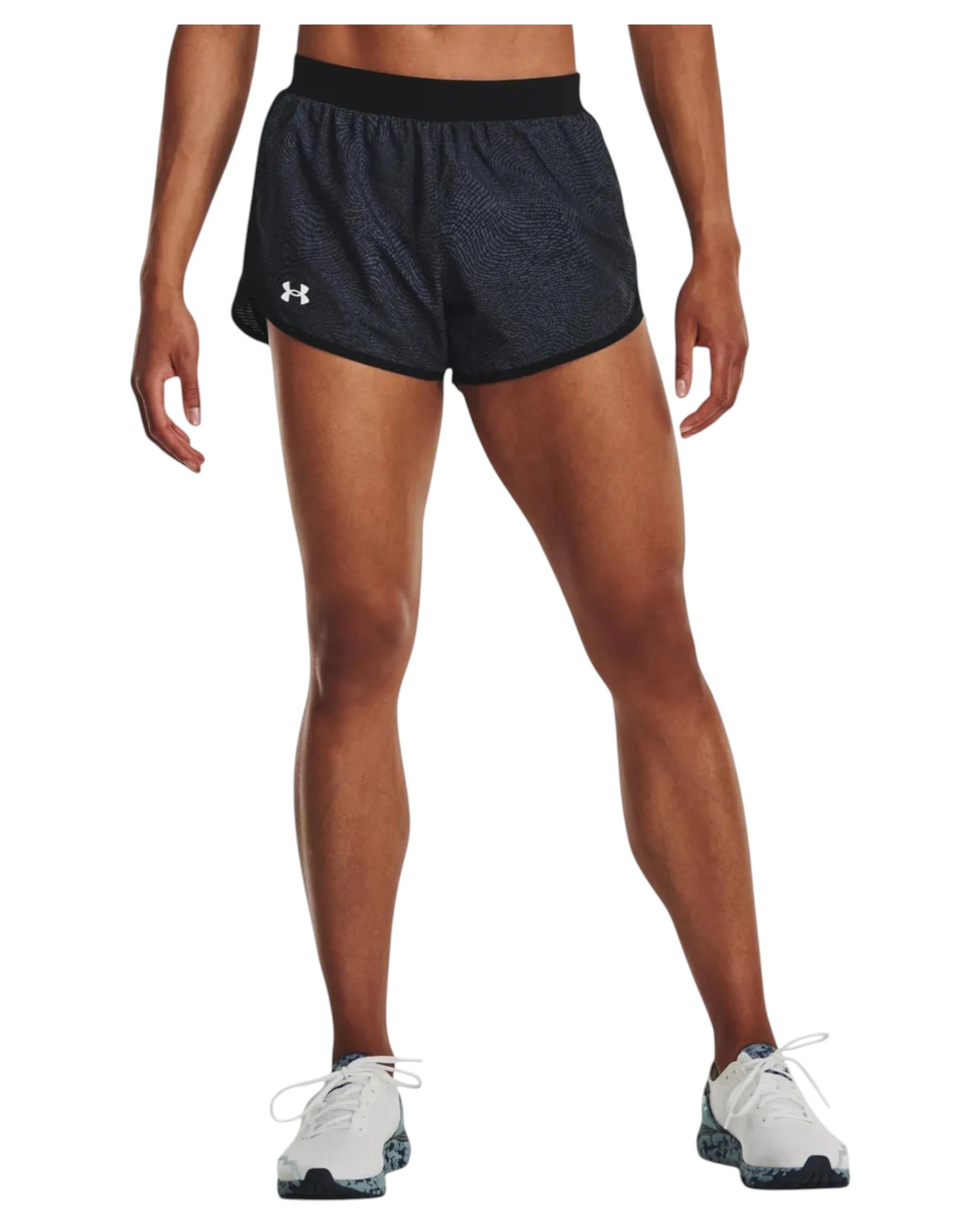 2 Under Armour Womens Black Fly-By 2.0 Printed Shorts BLACK, 2 of 6