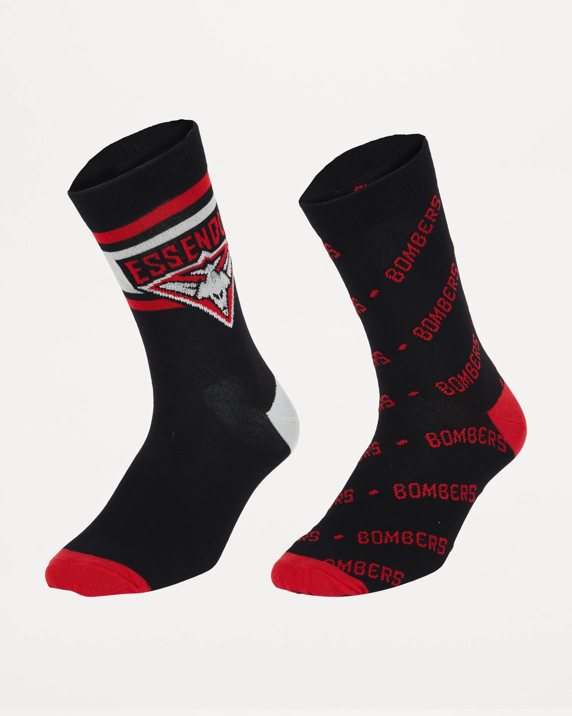 1 2 Pack Official AFL Adult Sock Set BLACK ESSENDON, 1 of 3