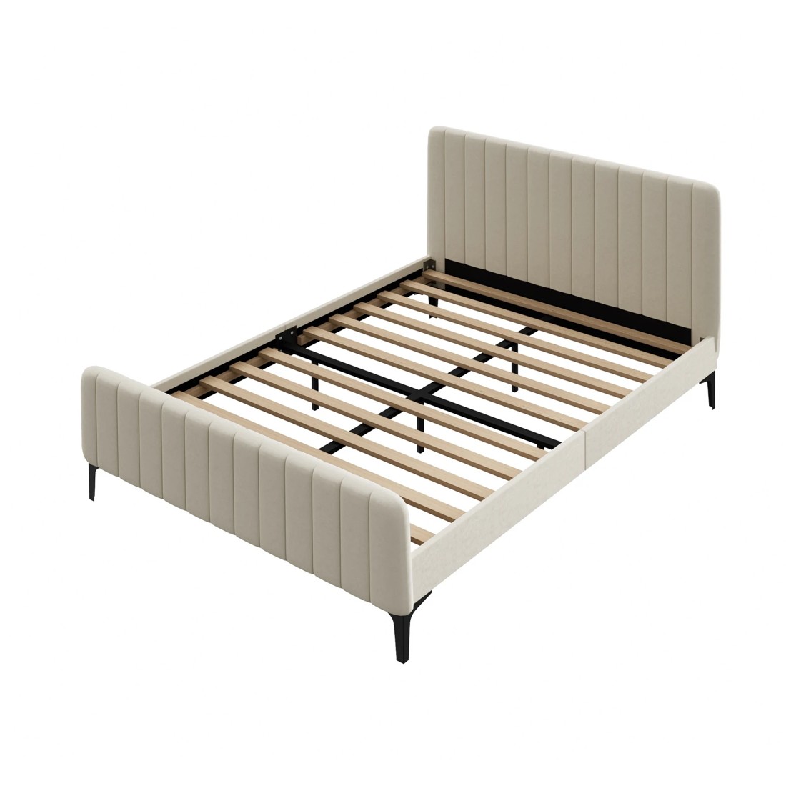 8 Oikiture Double Bed Frame Beds Platform Velvet
 - Beige, 8 of 10