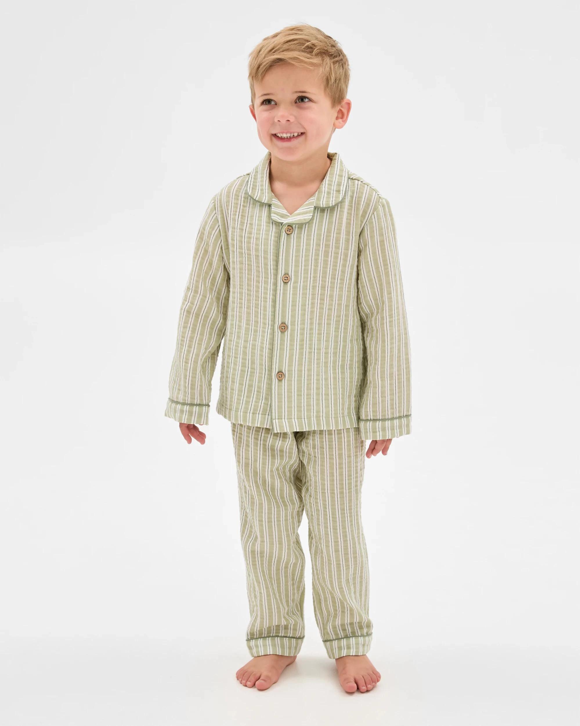 2 Target Kids Australian Cotton Younger Boys Double Cloth Woven Pyjama Set STRIPE, 2 of 8
