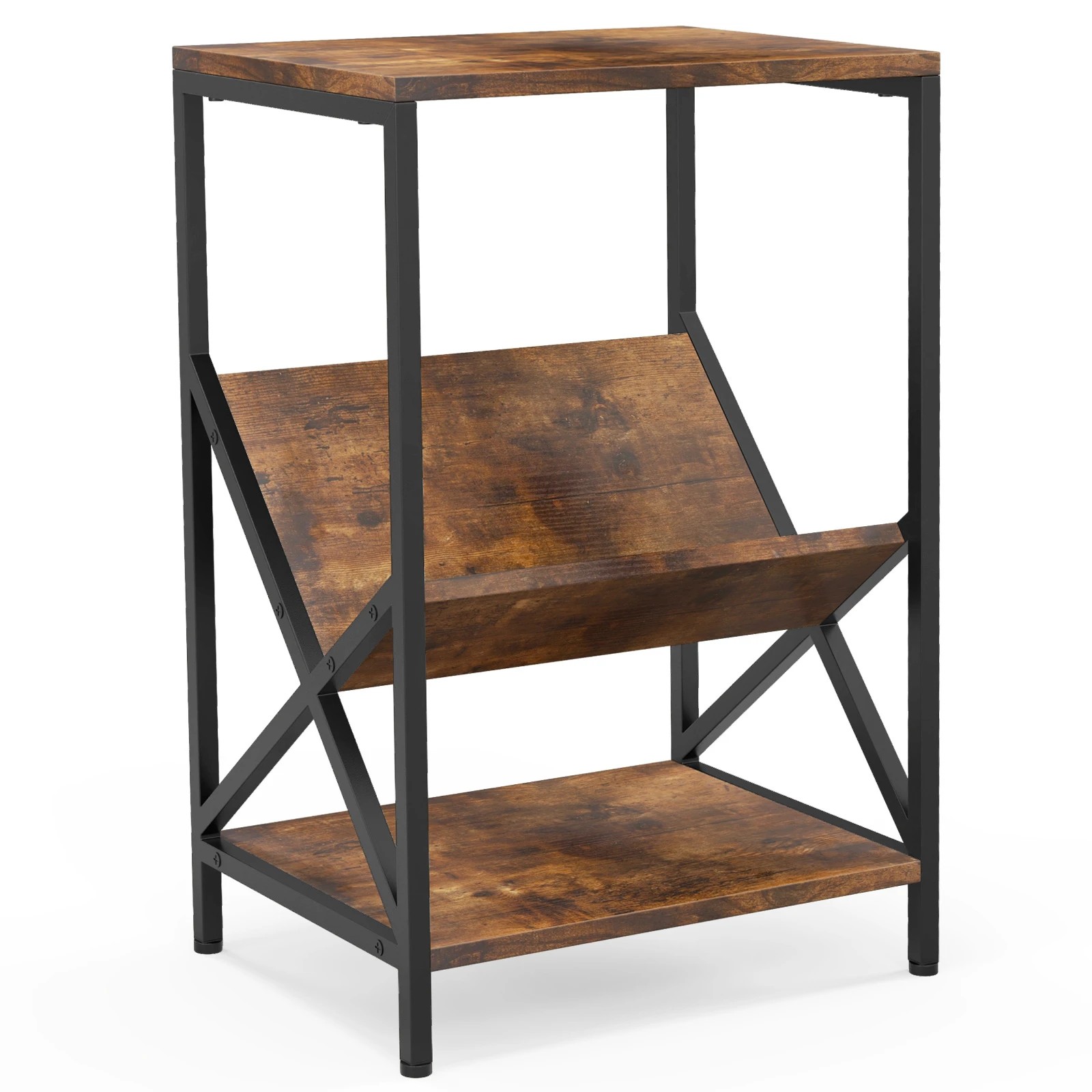 1 Costway 3-Tier Side Table Record Player Stand w/Magazine Holder & Open Shelves, 1 of 4