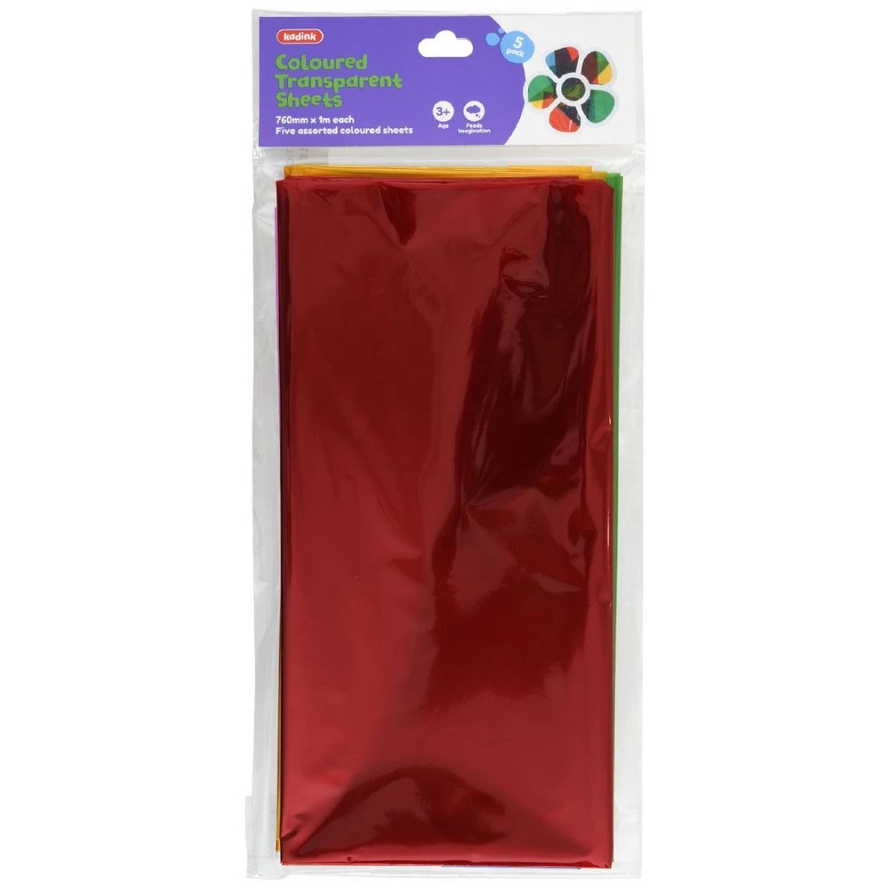 1 Kadink Coloured Transparent Sheets 76cm x 1m Assorted 5 Pack, 1 of 3