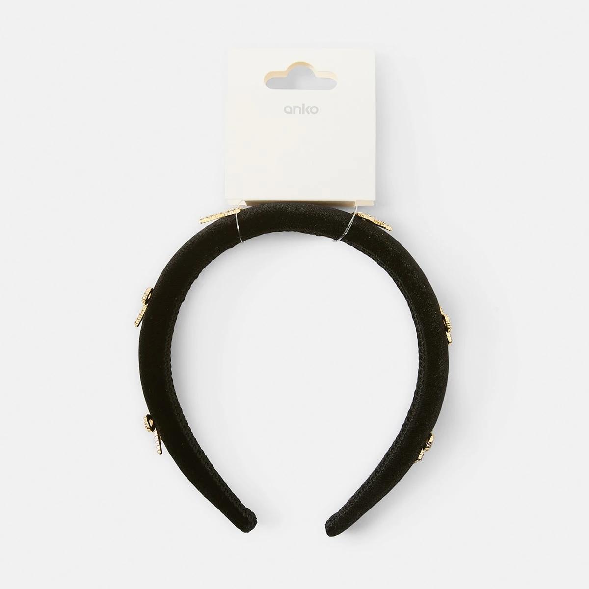 5 Black Diamante Bow Headband Black, 5 of 5