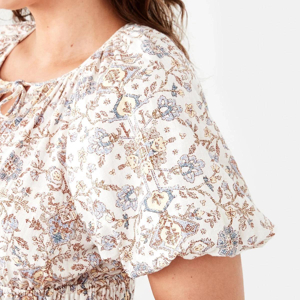 7 Short Sleeve Shirred Waist Midi Dress BOHO FLORAL BRUNI BLUE, 7 of 10