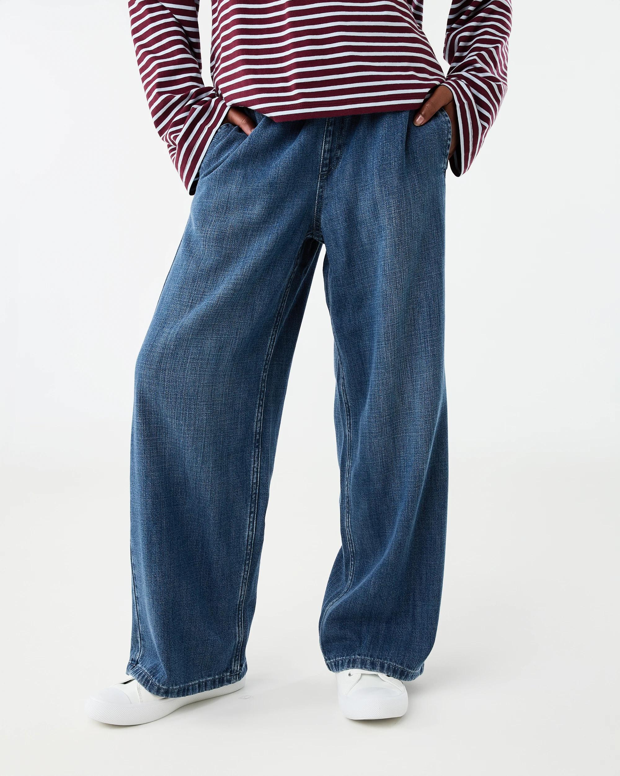 1 Wide Leg Elastic Jeans Dark Wash, 1 of 7