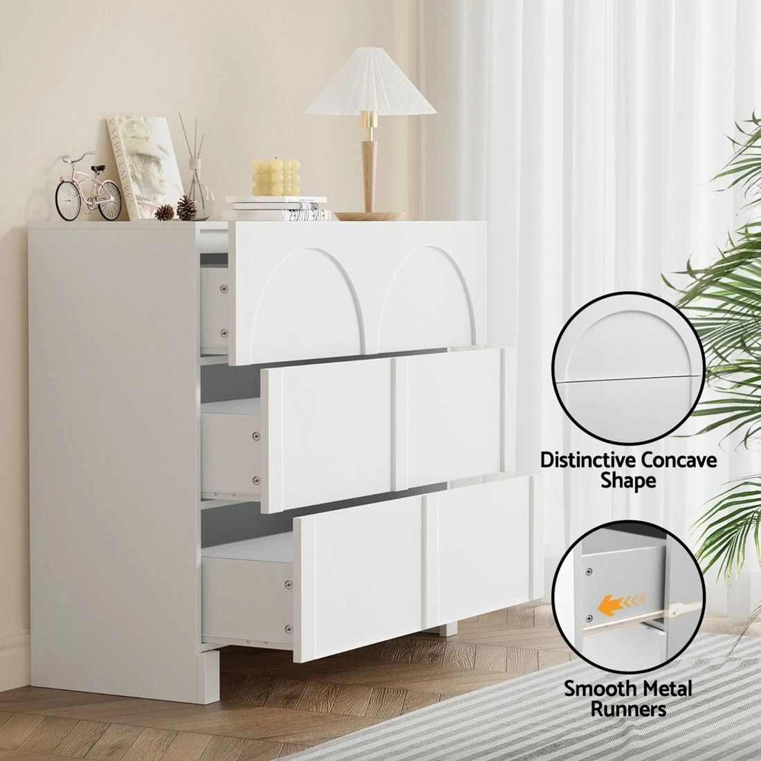 7 Artiss 3 Chest of Drawers Lowboy Dresser Cabinet - White, 7 of 8