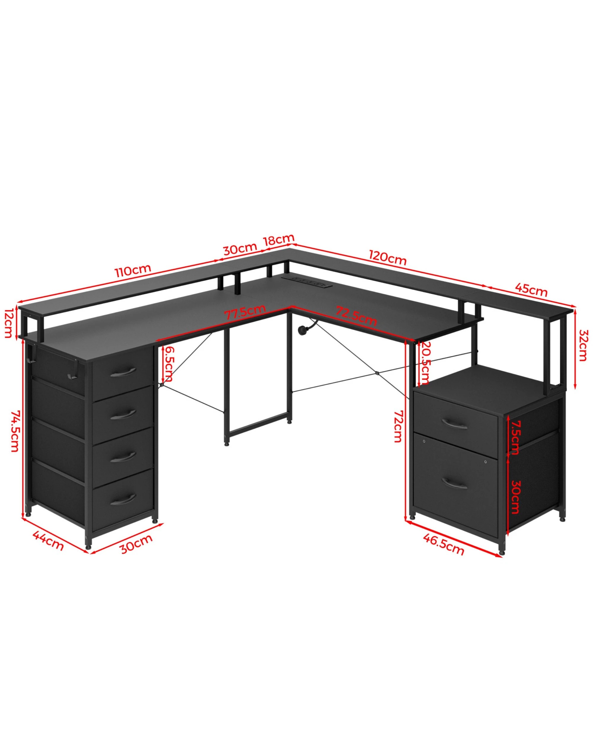 1 Advwin L Shaped Gaming Desk With Led Lights & Power Outlets, 1 of 8