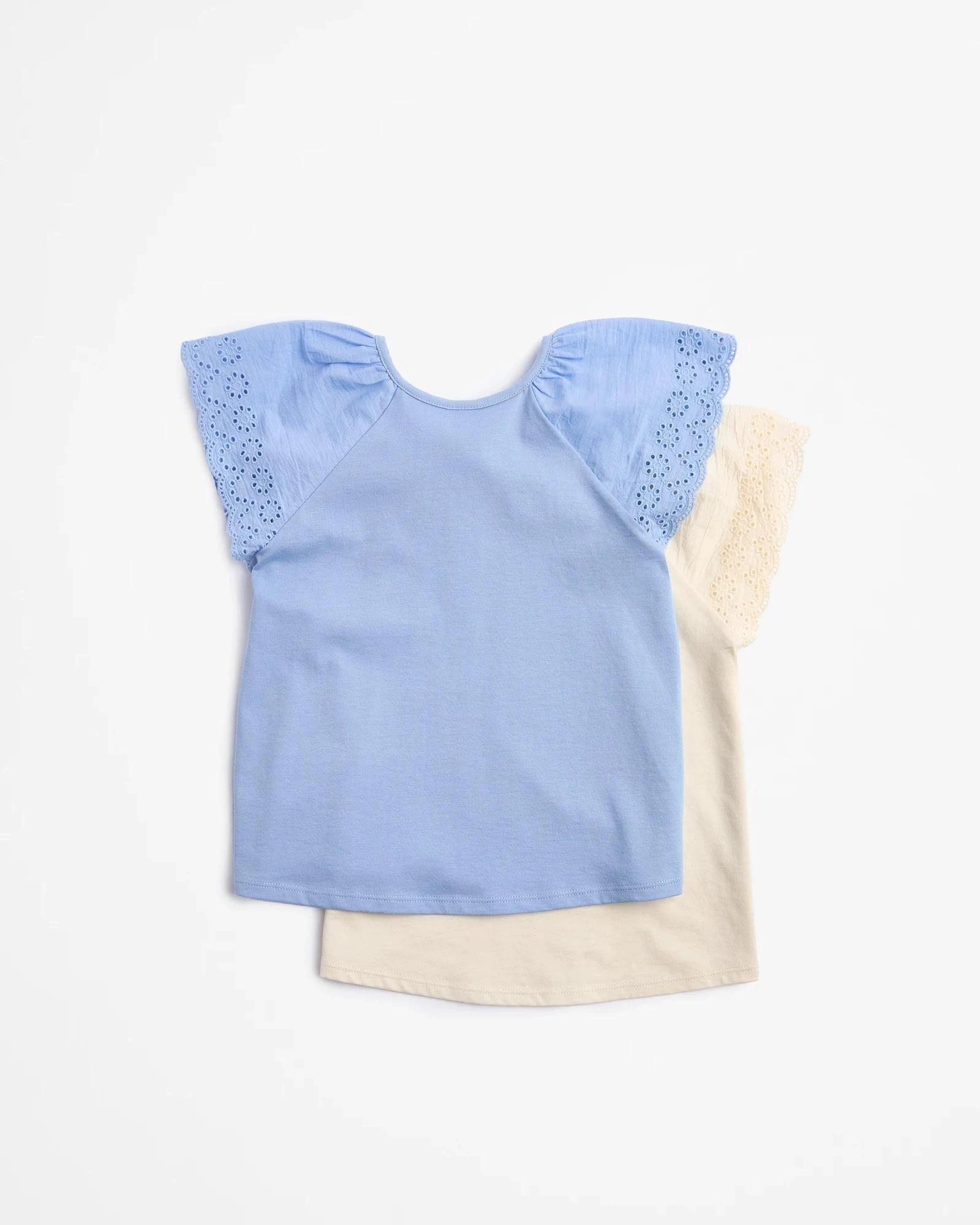 4 Target Australian Cotton Broderie T-shirt 2 Pack BLUE + CREAM, 4 of 4
