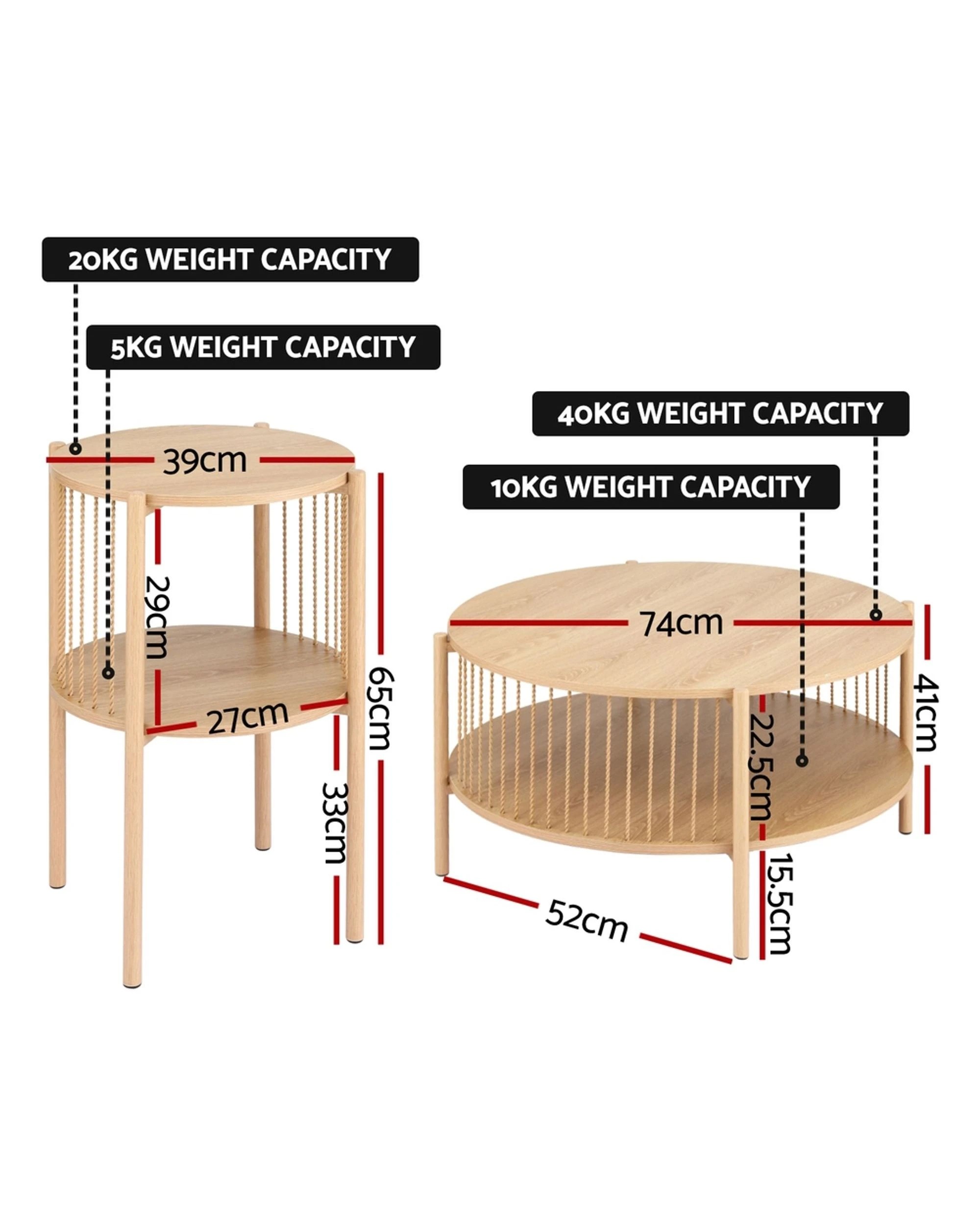 2 Artiss Coffee Table 2-Tier Round Wood - Natural, 2 of 8