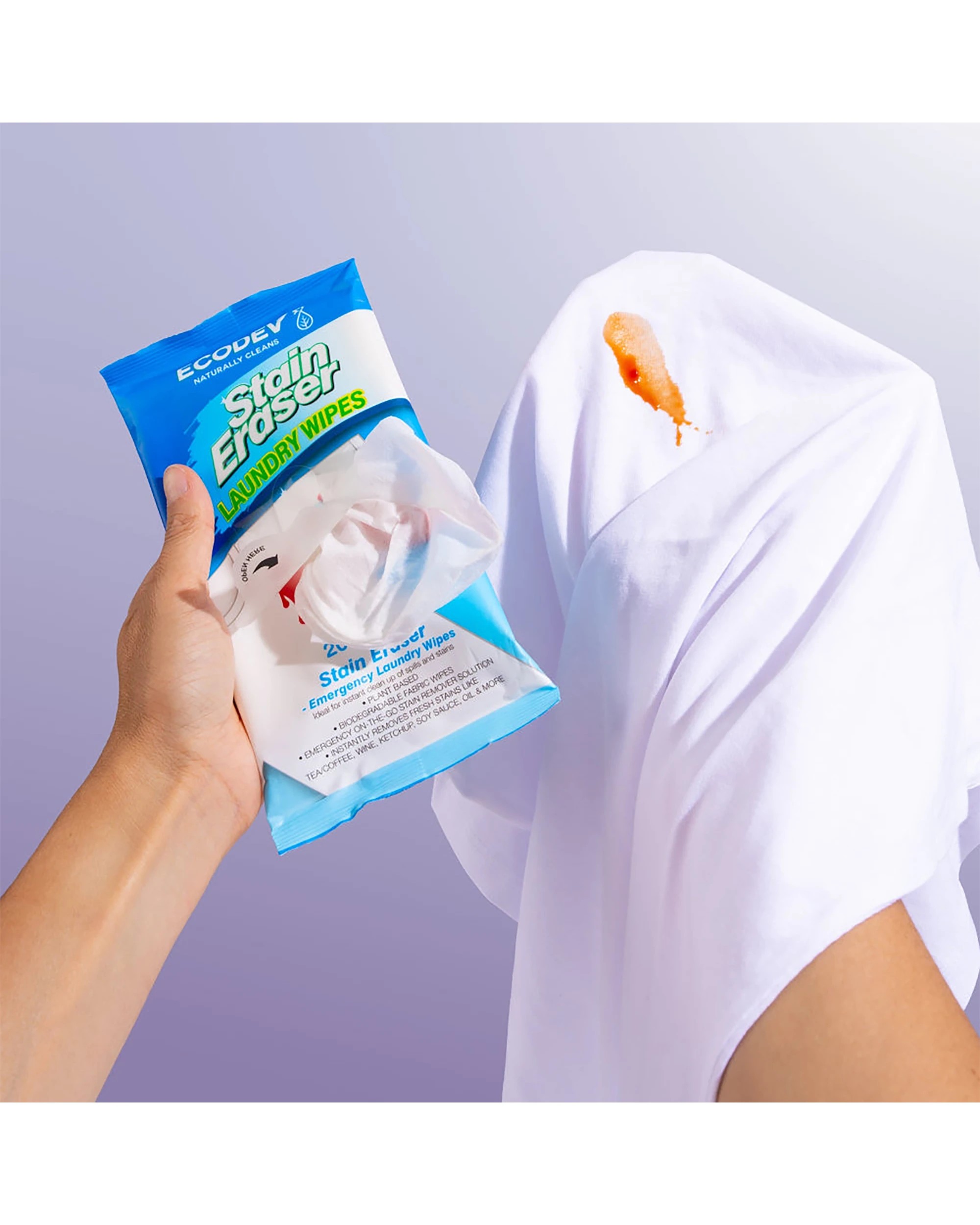 3 Ecodev Stain Eraser Laundry Wipes Bleach Fabric Safe 20pc, 3 of 4