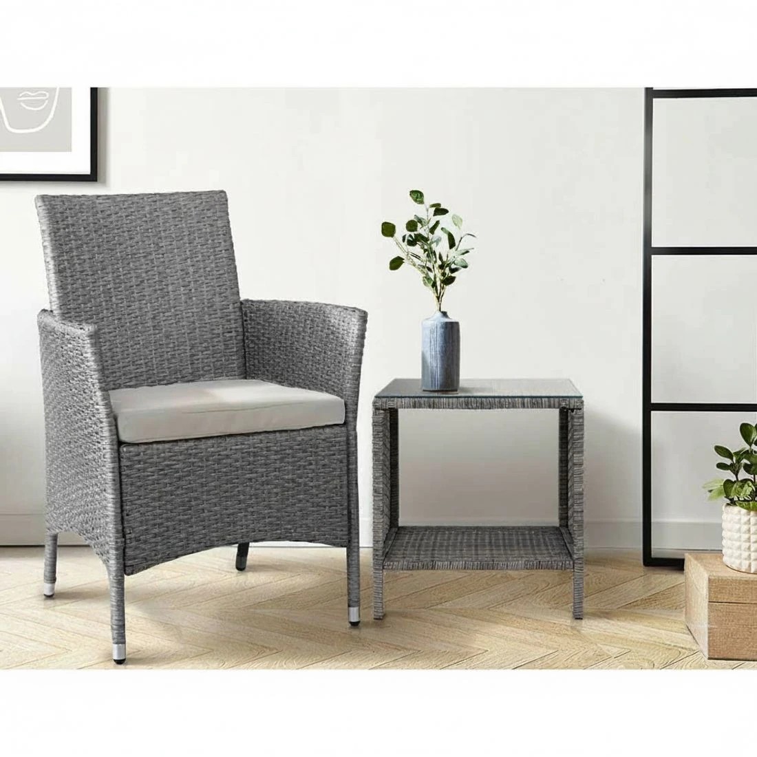 5 Gardeon Coffee Side Table Wicker Desk Rattan Outdoor Furniture Garden - Grey, 5 of 5