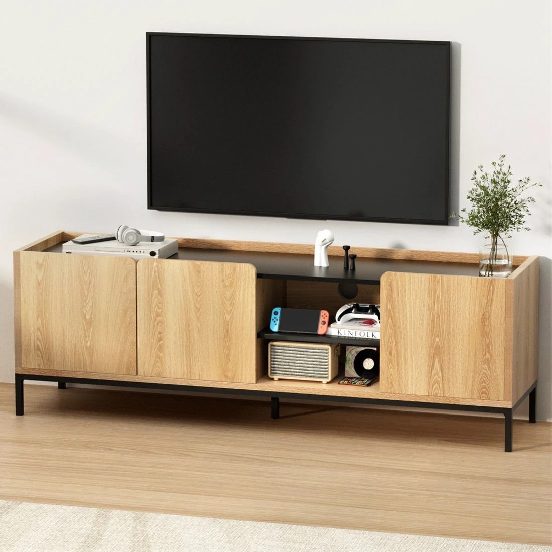 3 Artiss TV Unit Entertainment Unit Storage Cabinet Shelf 160cm - Brown, 3 of 8