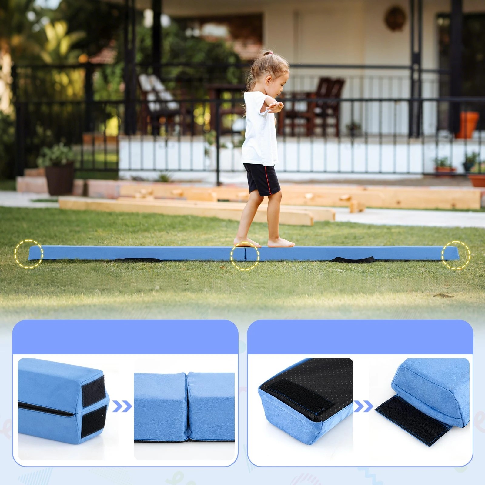2 Costway 2.1M Folding Balance Beam Portable Floor Gymnastics Beam w/Handle - Blue, 2 of 4