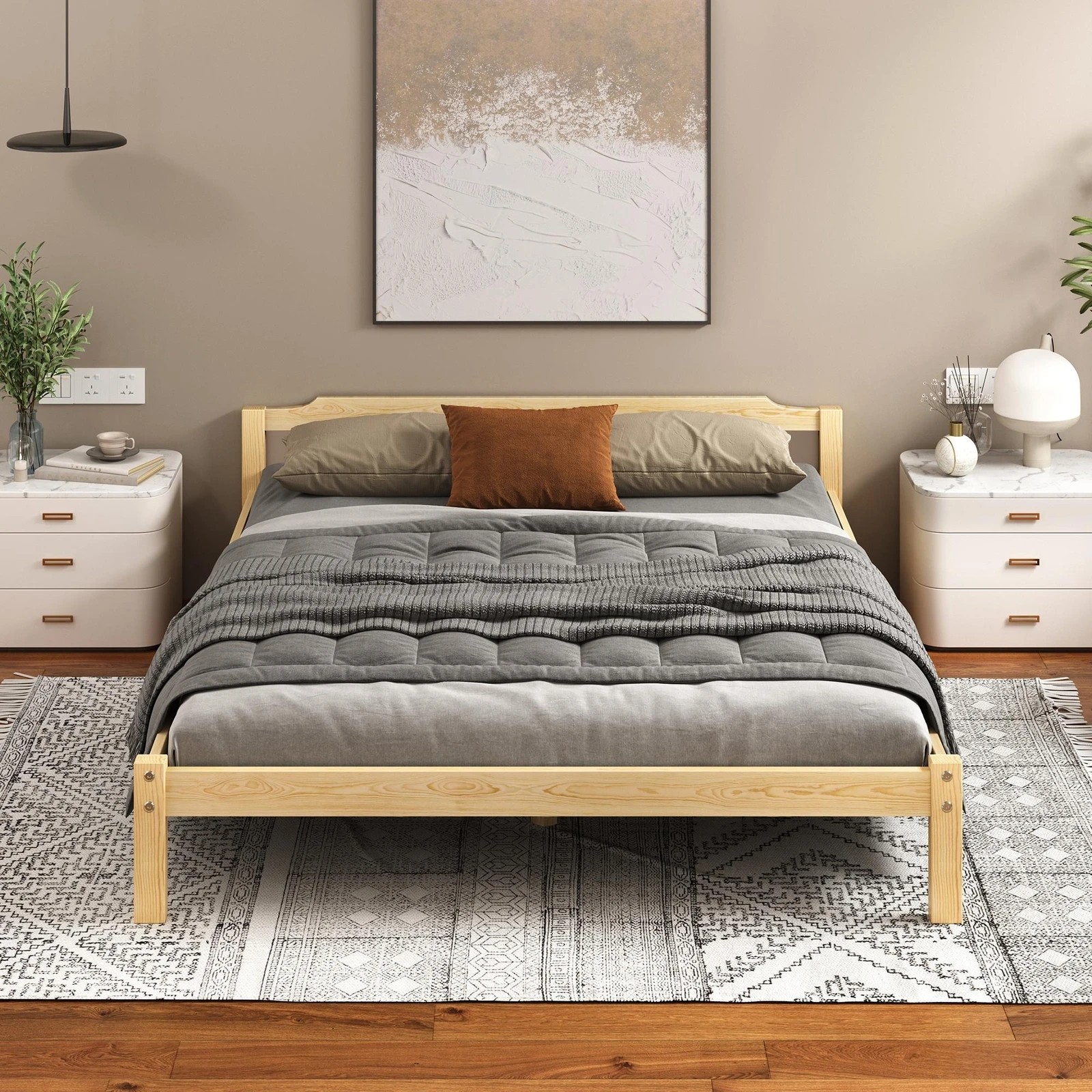 3 Alfordson Bed Frame Wooden Timber Queen Size Mattress Base Platform Beatrix - Natural, 3 of 10