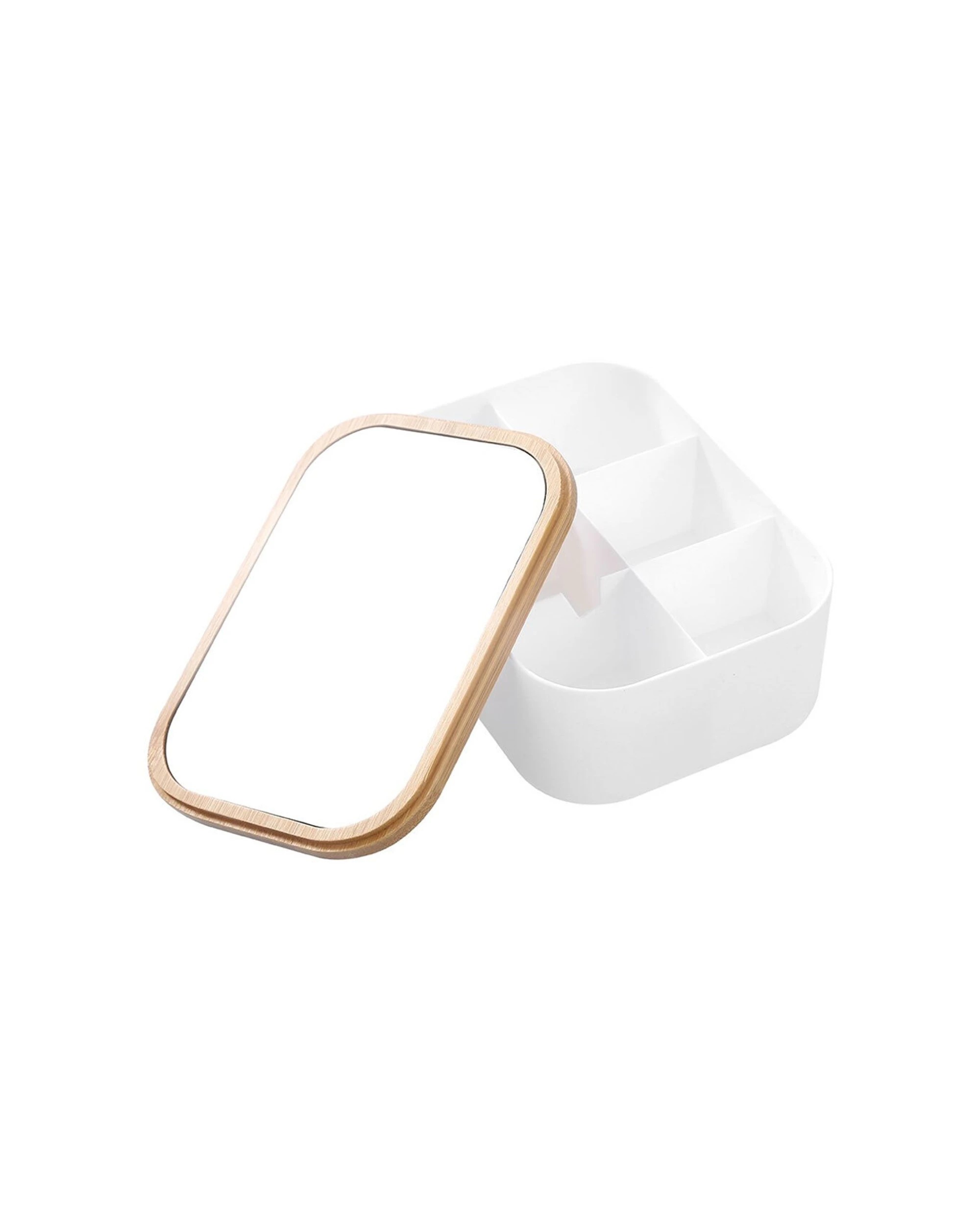5 Boxsweden Bano Rectangle Organiser Box 15.5cm Bamboo Mirror Lid 2PK Six-Section - Natural, 5 of 6