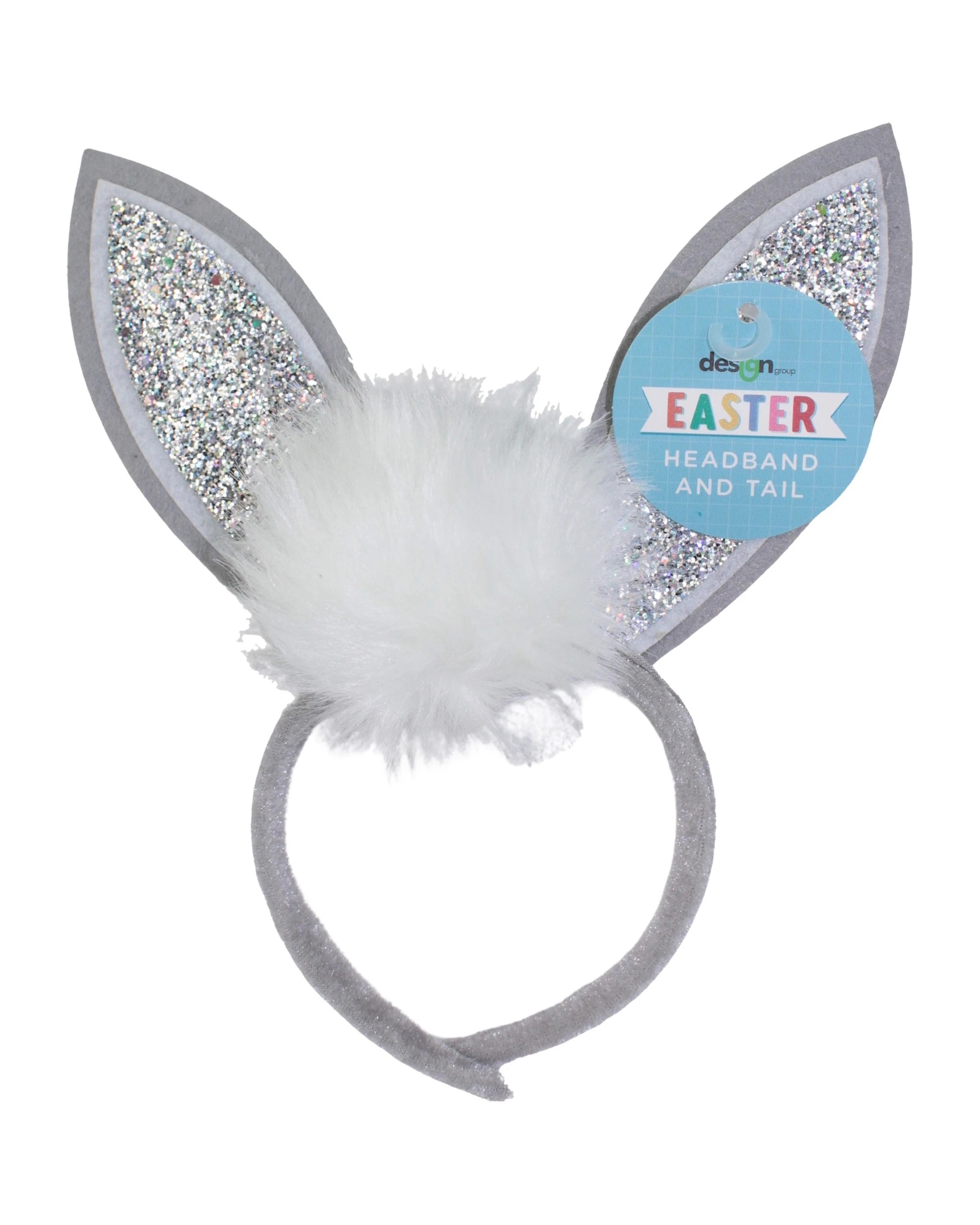 2 Design Group Kids Silver Glitter Bunny Ears and Tail Costume Set - Silver, White, 2 of 3