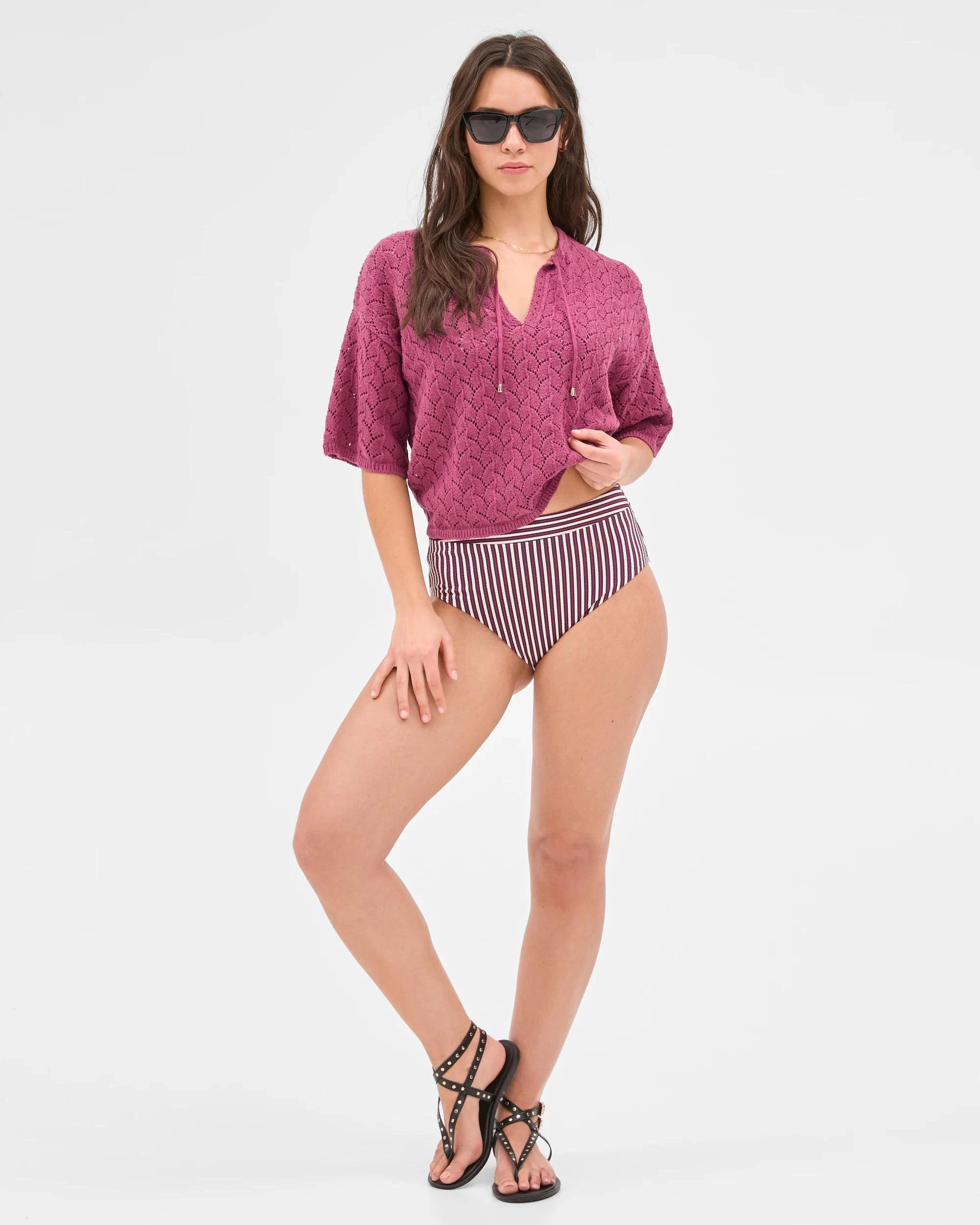 7 Target Resort High Waisted Honeycomb Bikini Bottoms - Shape Your Body NAVY/RED STRIPE, 7 of 10