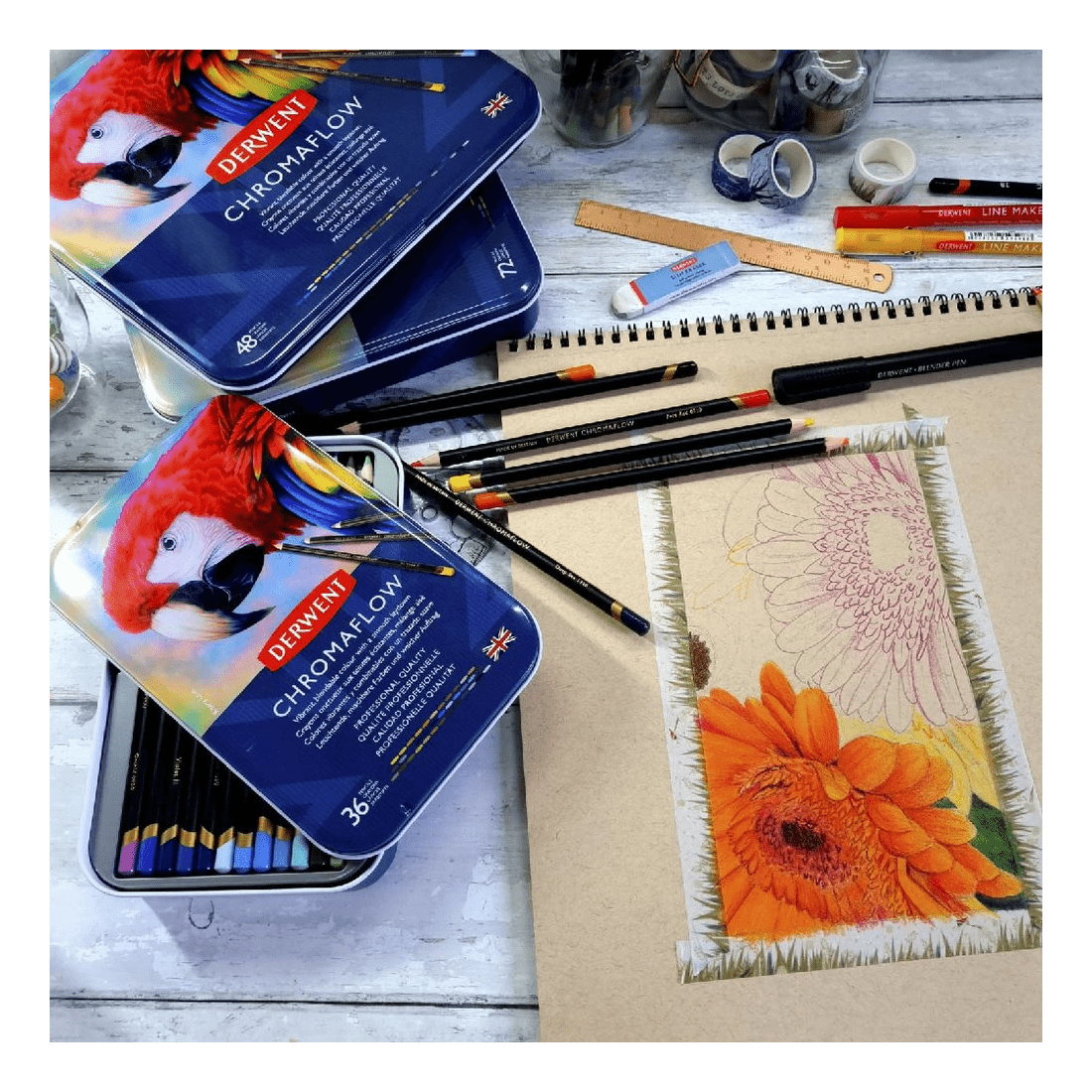 3 Derwent Chromaflow Coloured Pencils Tin 36 Pack, 3 of 5