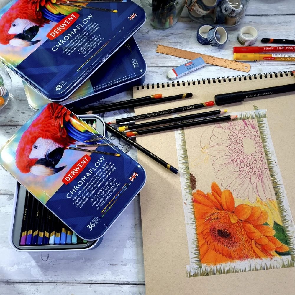 3 Derwent Chromaflow Coloured Pencils Tin 36 Pack, 3 of 5