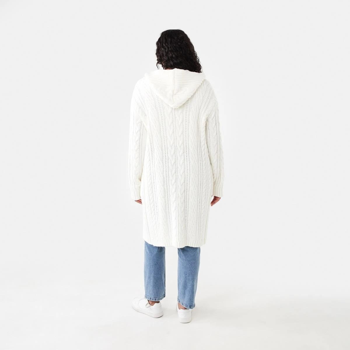 3 Cable Hoodie Coatigan Ecru, 3 of 6