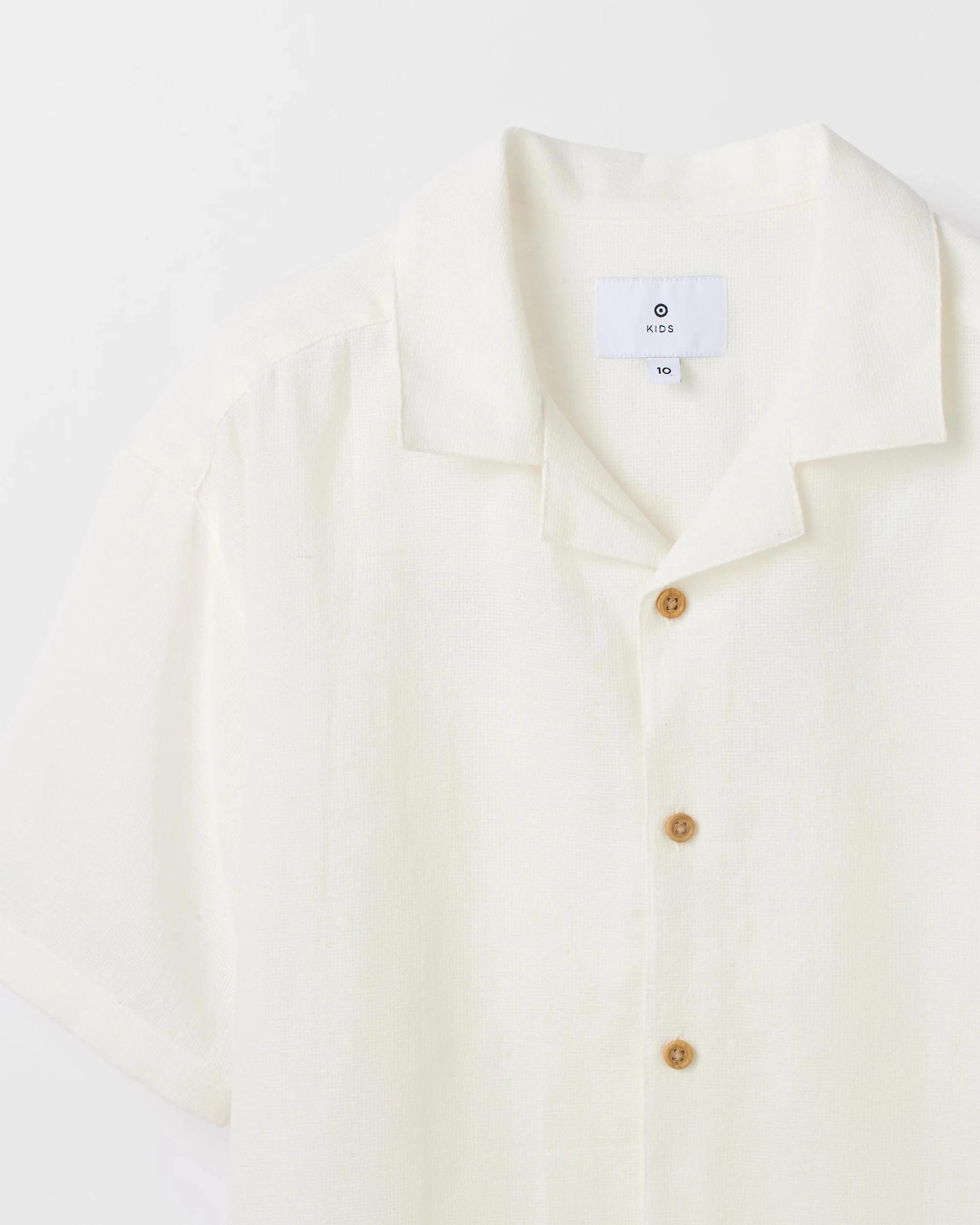 5 Target Cotton Linen Blend Short Sleeve Textured Shirt CREAM, 5 of 6