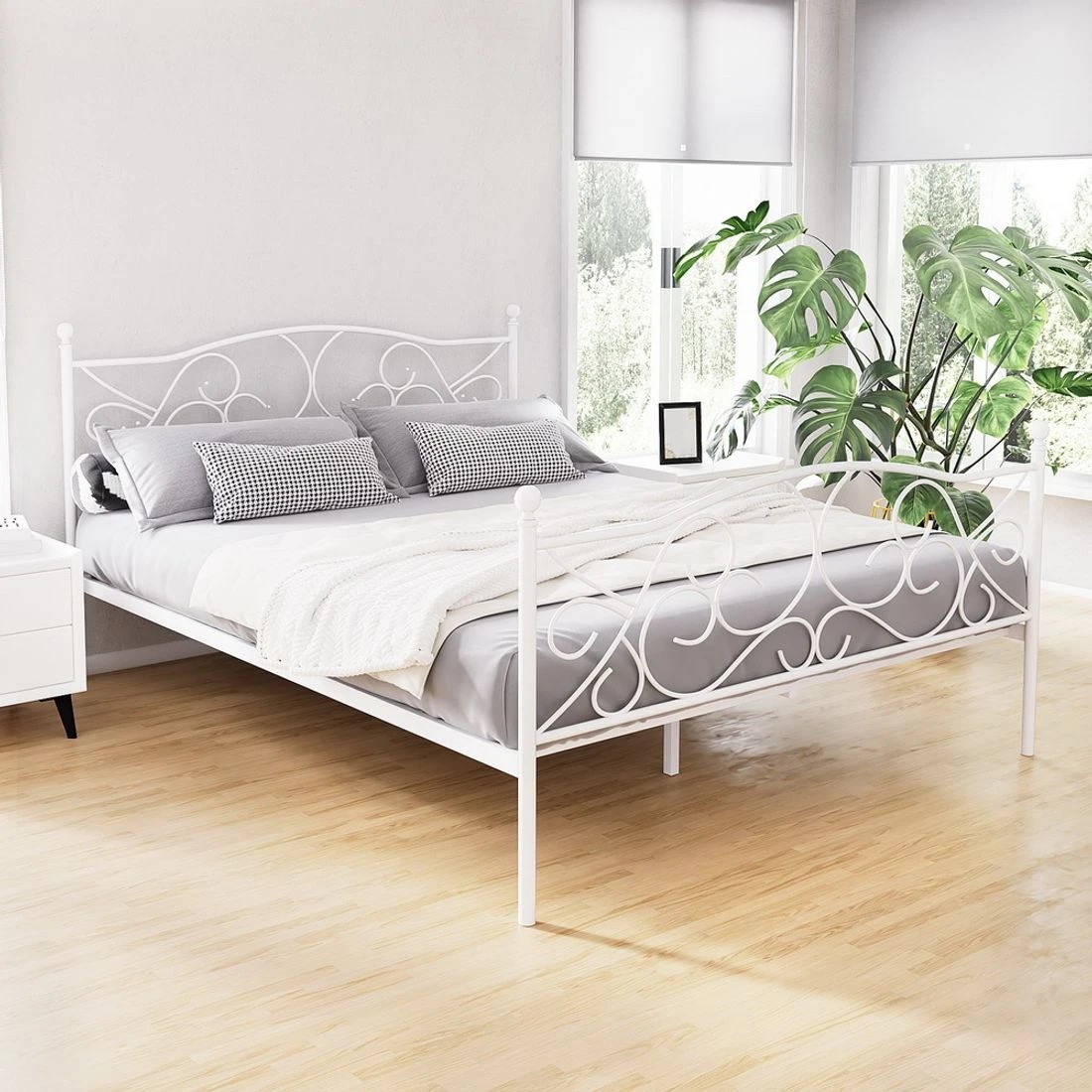 3 Artiss Bed Frame Queen Size Metal Frame GROA - White, 3 of 7