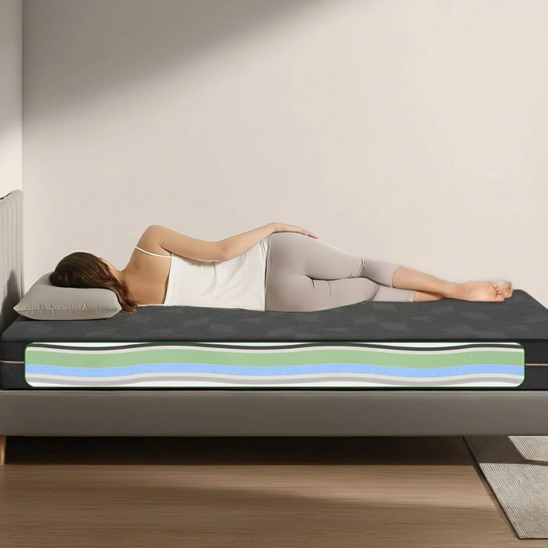 6 Giselle 18cm Memory Foam Mattress Tea Foam Cool Gel Foam Mattresses Single  Single Bed - Single Bed - Black, 6 of 10