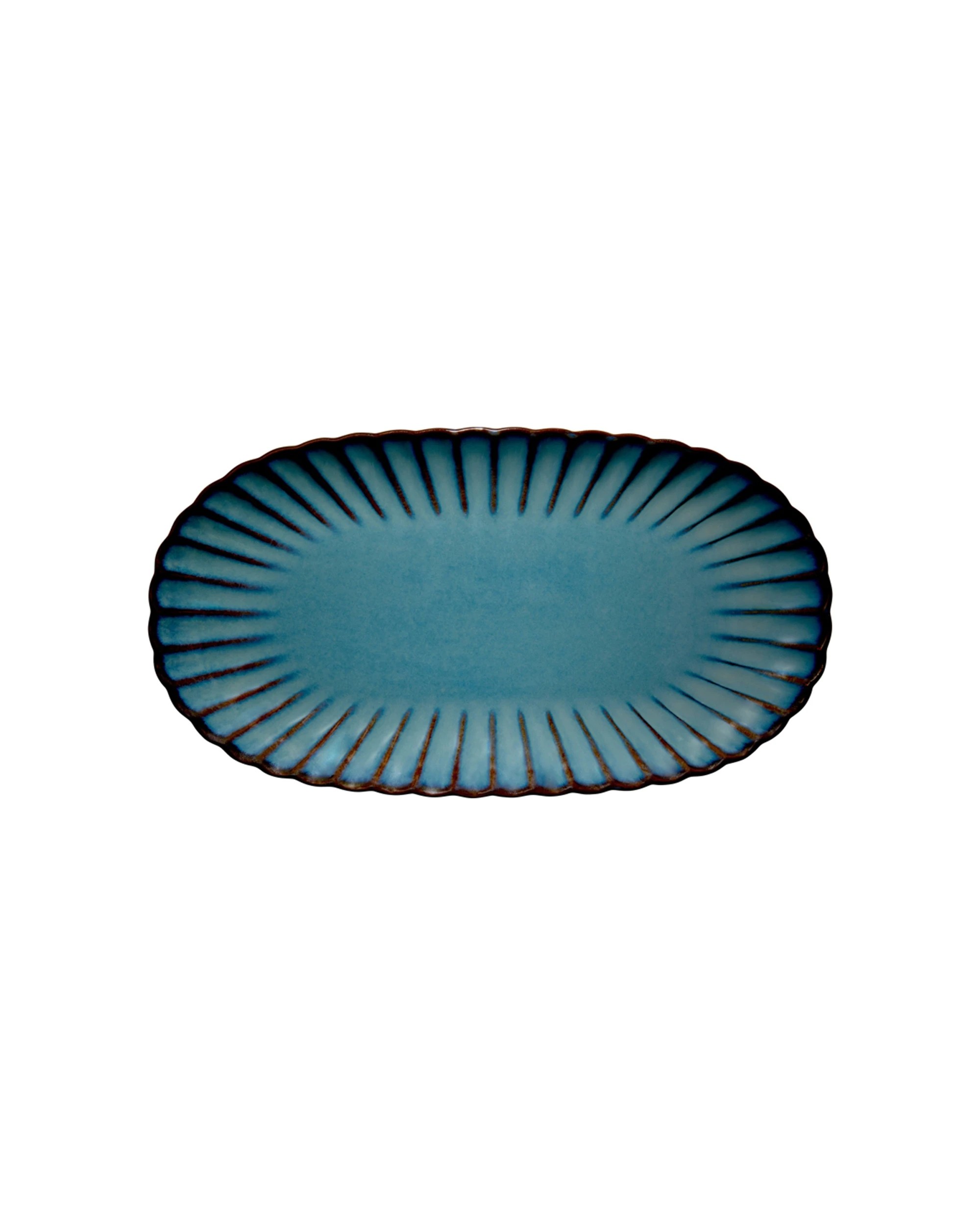 1 Casa Domani Solare Oval Platter Durable Stoneware 33x18cm Serveware For Dining - Blue, 1 of 3