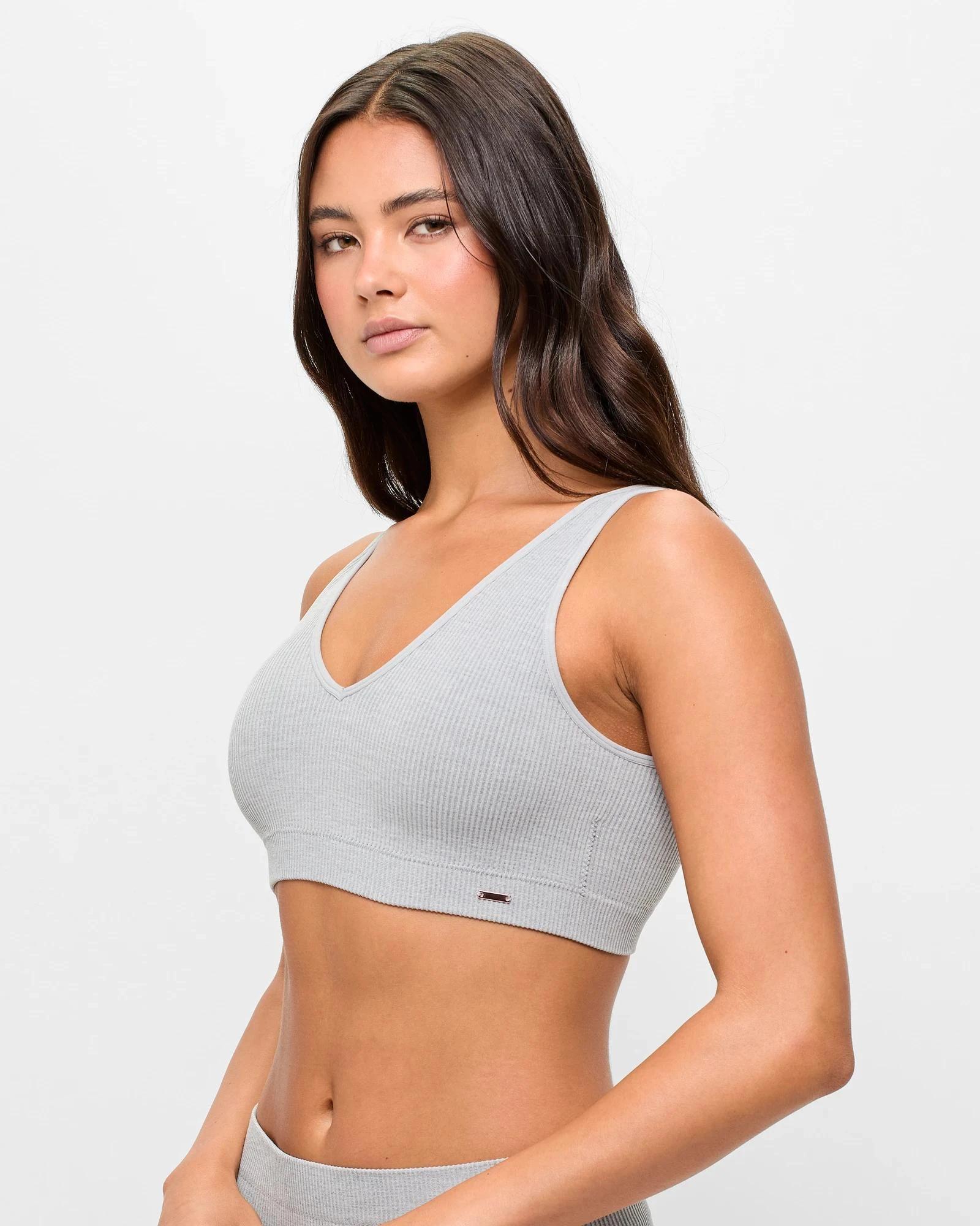 3 Lily Loves Ribbed Seamfree Plunge Crop Top GREY MARLE, 3 of 4