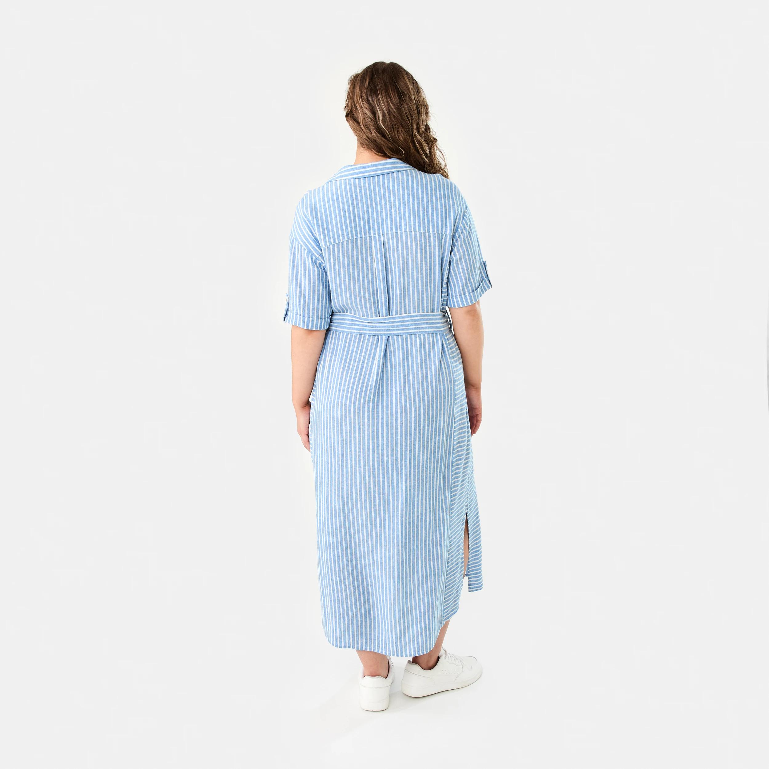 4 Short Sleeve Utility Shirt Midi Dress RESORT STRIPE BLUE MARINE, 4 of 8