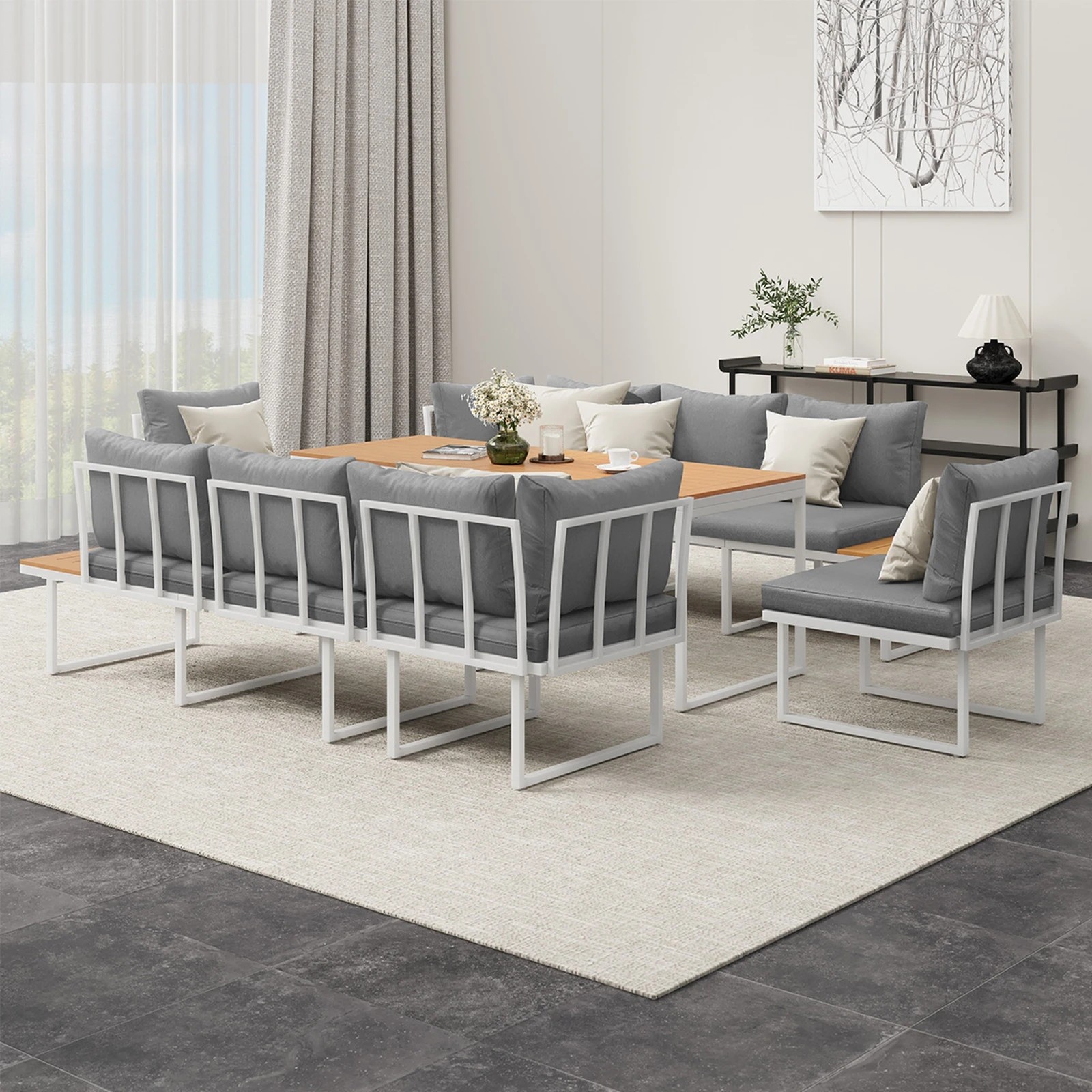 4 Livsip 8 Seater Outdoor Dining Sofa Setting Lounge Side Table Furniture - Multi, 4 of 8