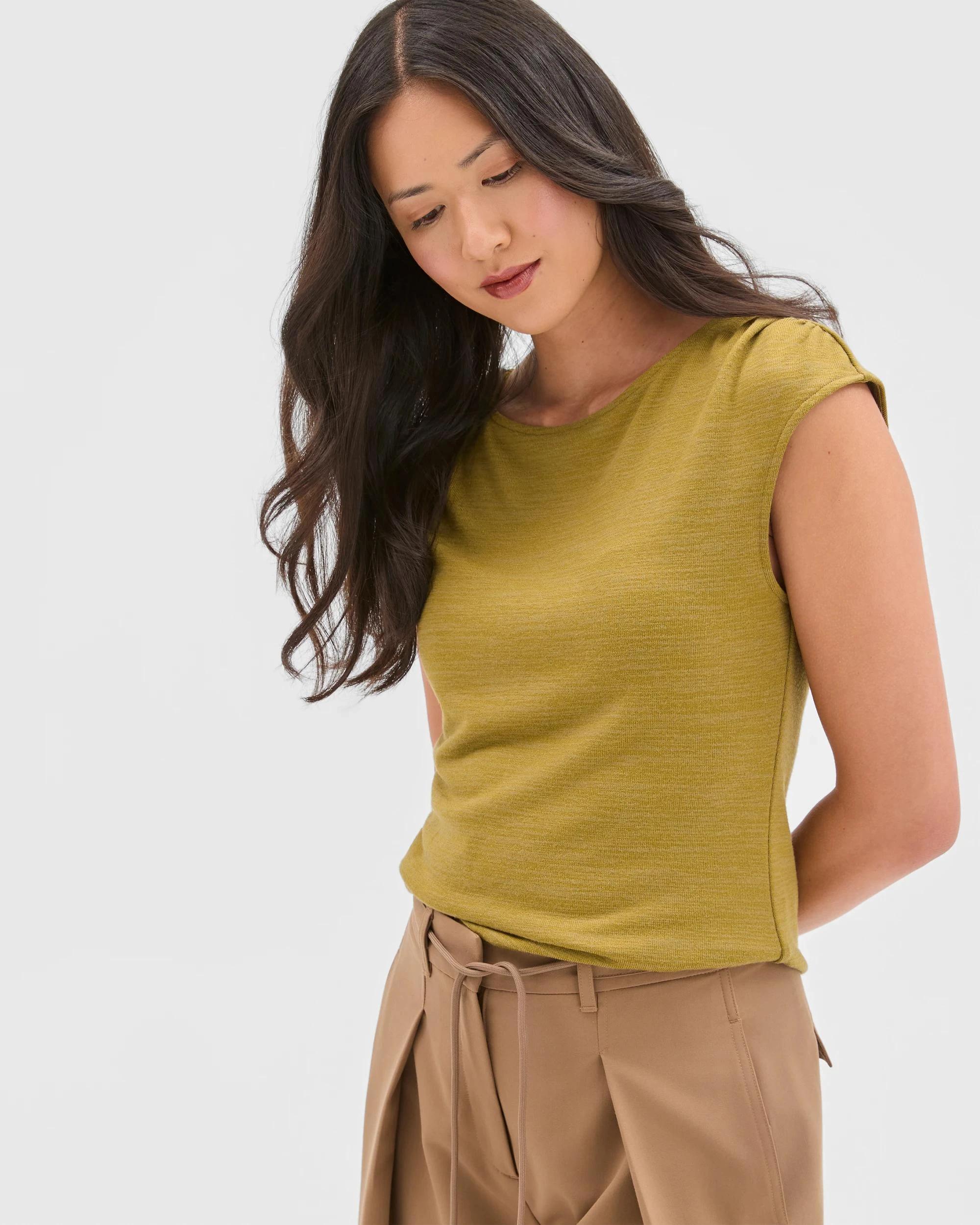 6 Preview Sleeveless Drape Tank Top OLIVE GREEN, 6 of 6