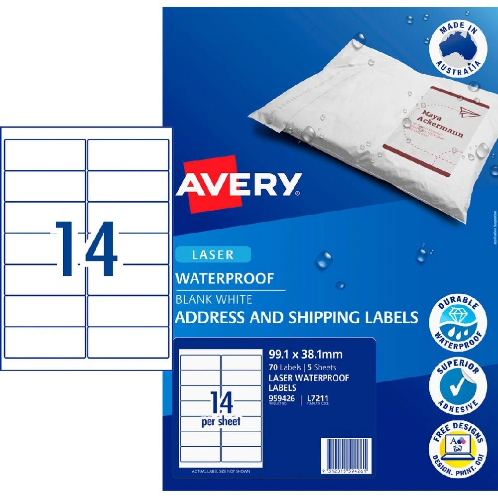1 Avery 14UP Laser Waterproof Labels 5 Sheets, 1 of 6