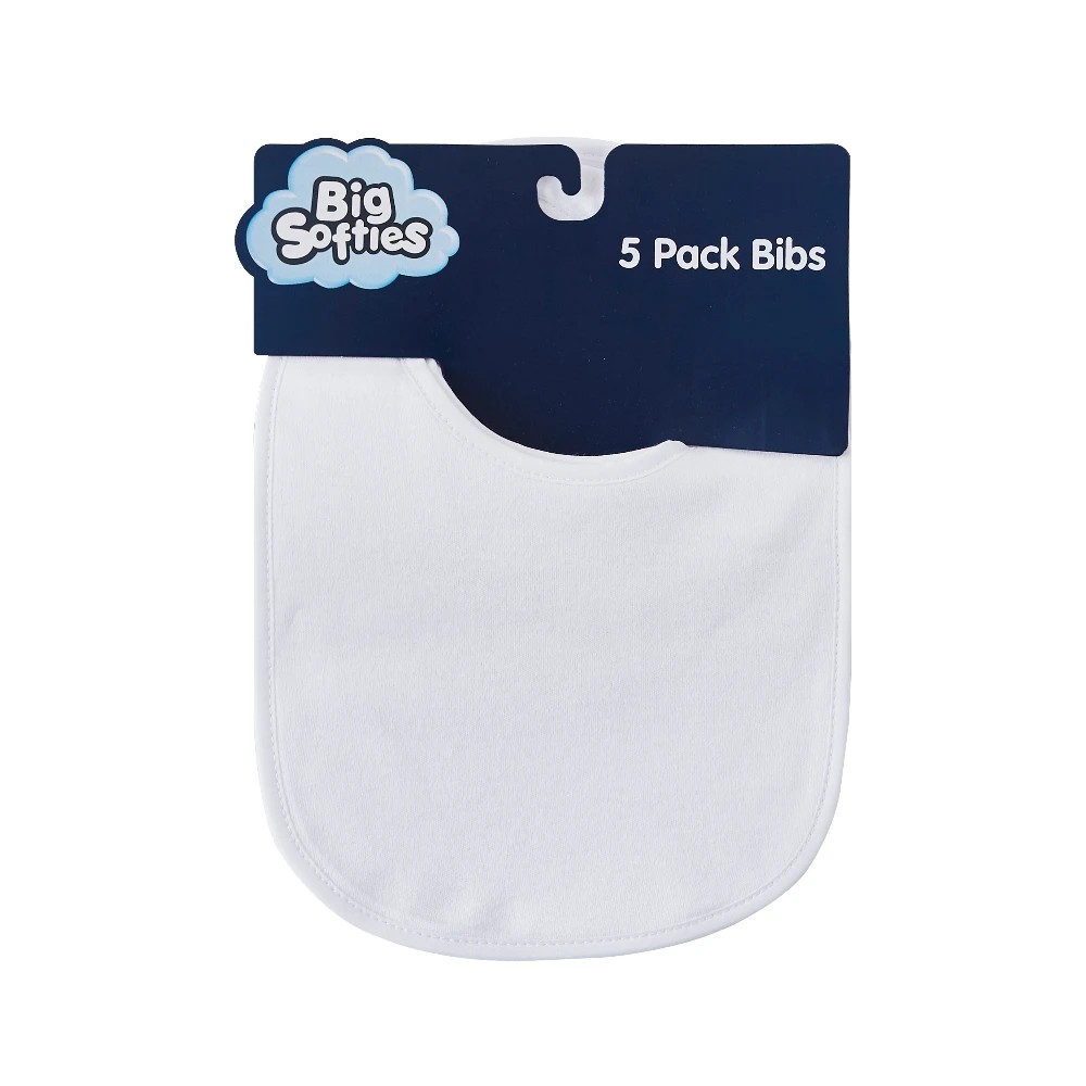 1 Big Softies 5 Pack Bibs, White, 1 of 3