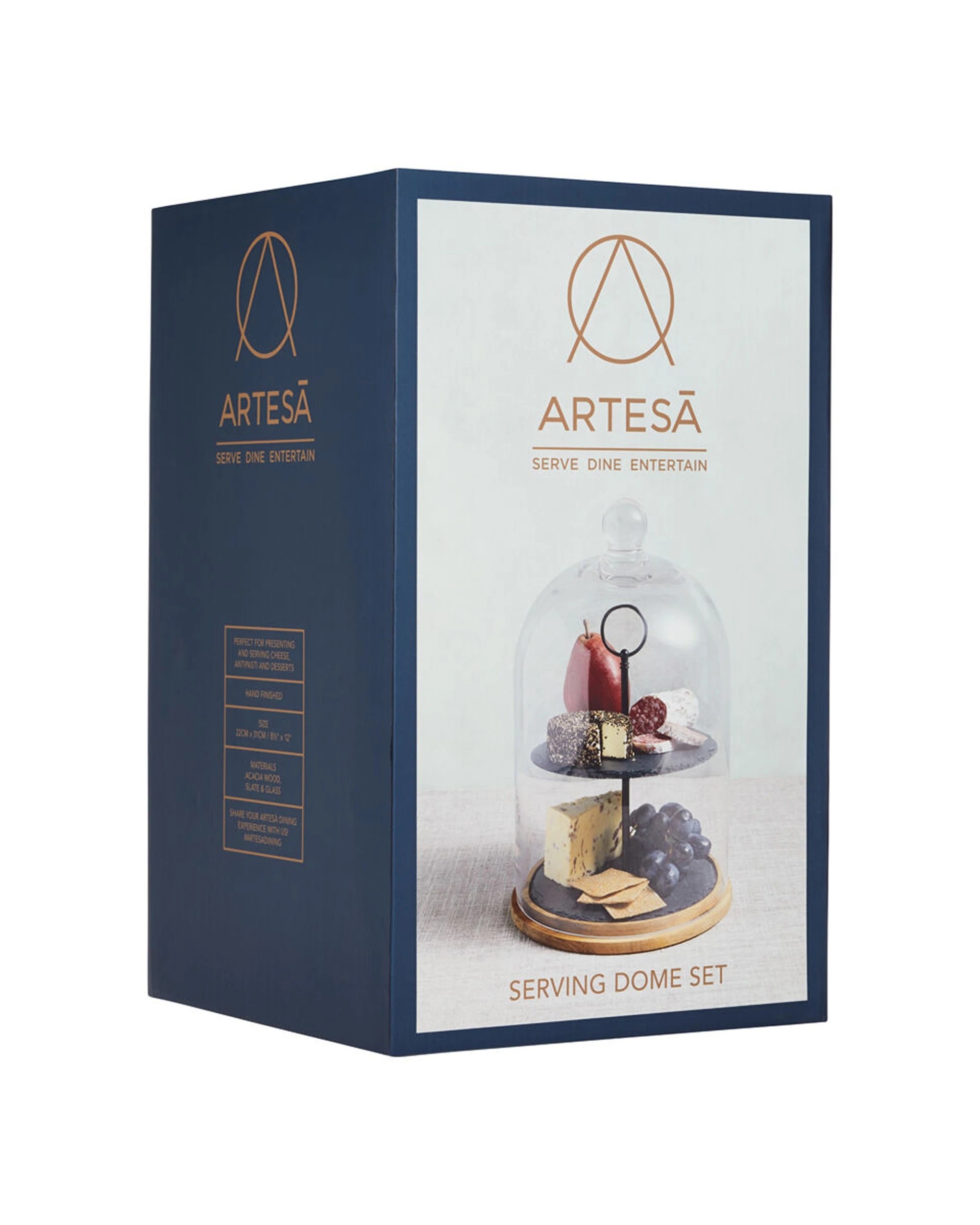 2 Artesa Appetiser Two Tier Serving Dome With Wood Base Slate Trays Glass Dome - Multi, 2 of 3