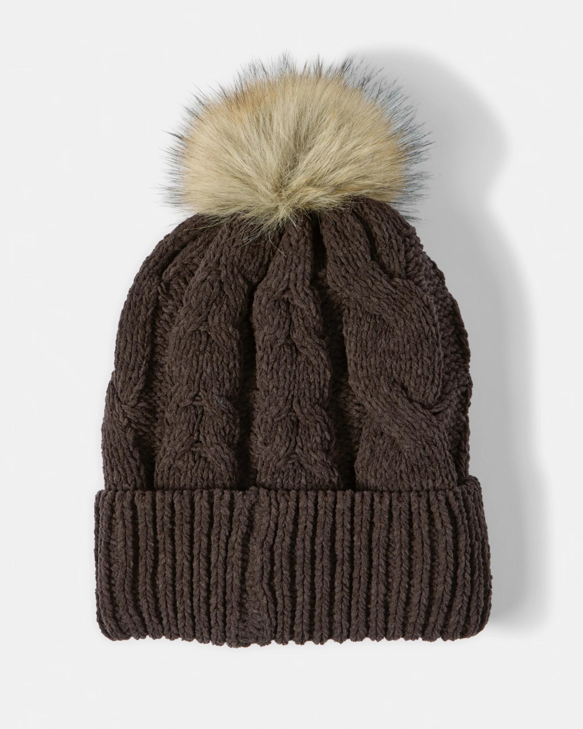 2 Chunky Cable Knit Beanie Brown, 2 of 3